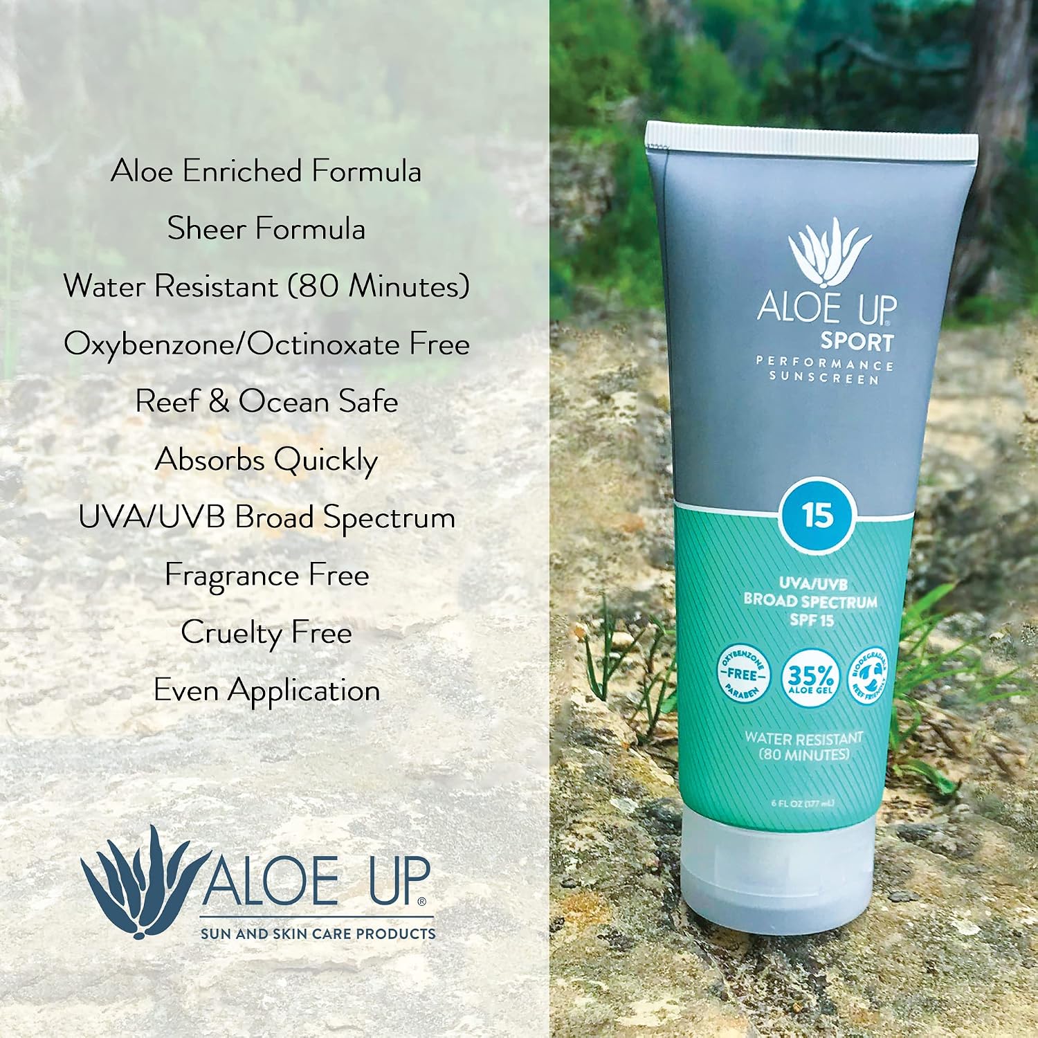 Aloe Up Sport Sunscreen Spray SPF 15, Water Resistant, Non-greasy, 6 oz | Broad-spectrum SPF 15; Water resistant up to 80 min; Non-greasy, With aloe vera gel, fragrance-free