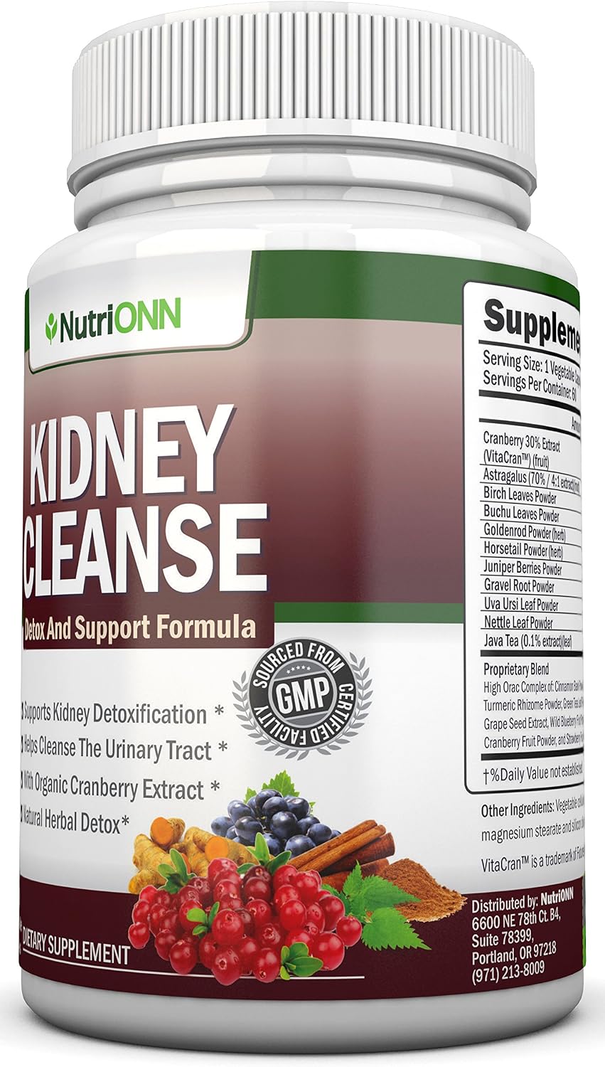 KIDNEY CLEANSE - Detox and Support For Urinary Tract, Bladder and Kidneys - All Natural Herbal Supplement Formula With Organic Cranberry, Astragalus