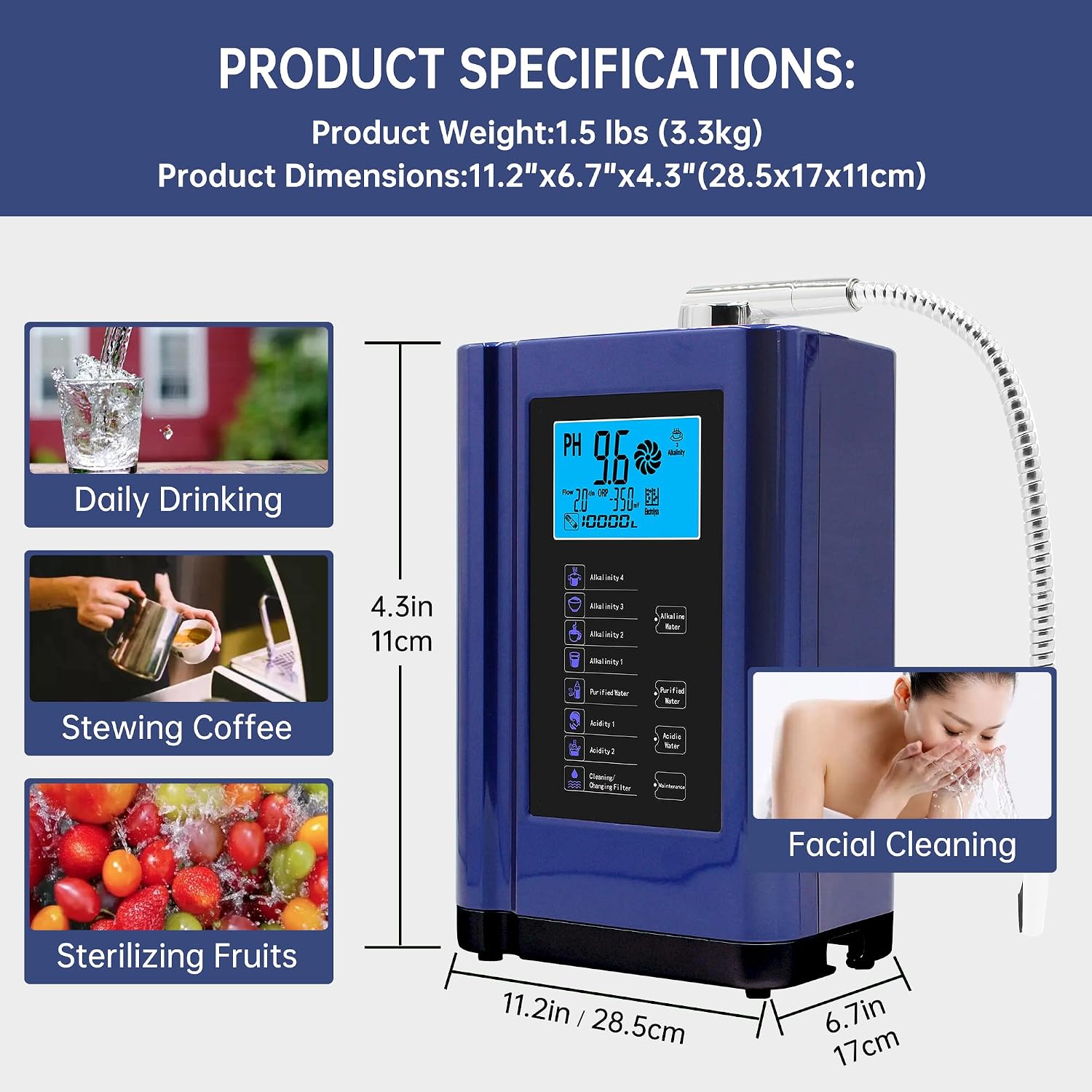 Water Ionizer, Water Purifier Machine PH 3.5-10.5 Alkaline Acid Water Machine, Up to -500mV ORP, 8000 Liters Per Filter, 7 Water Settings