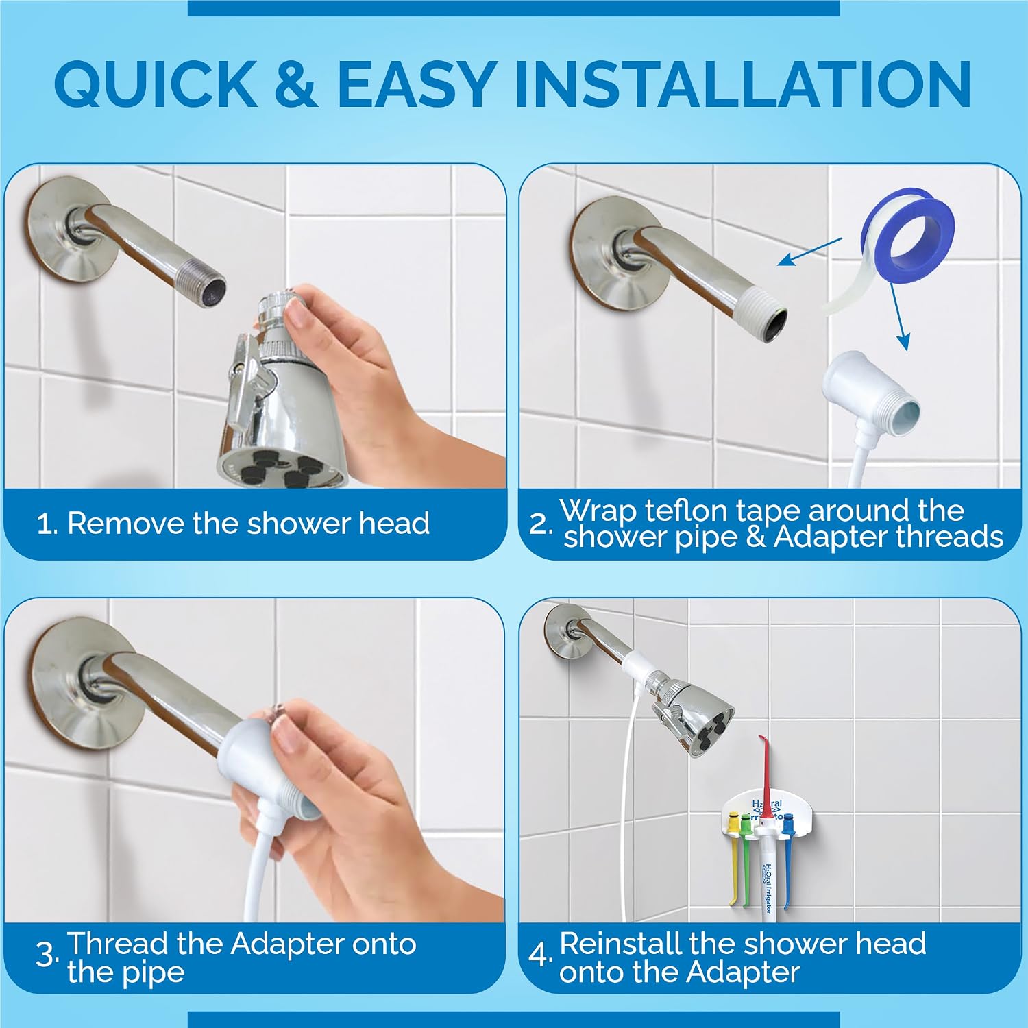 Oral Irrigator - Shower Water Flosser for Healthy Teeth and Gums Made in USA