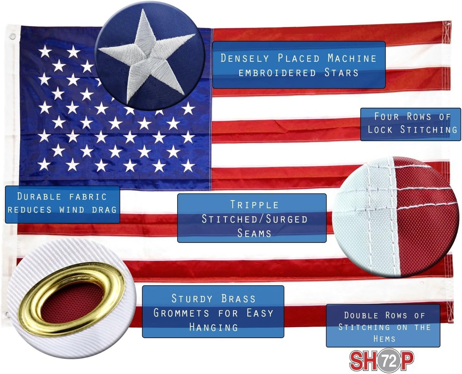 Shop72 American Flag 5x8 Ft, Allegiance to USA, American Flags for Outside, Our Allegiance To Freedom, This Garden Banner Made Heavy Duty to work outside as well, Bandera De Estados Unidos