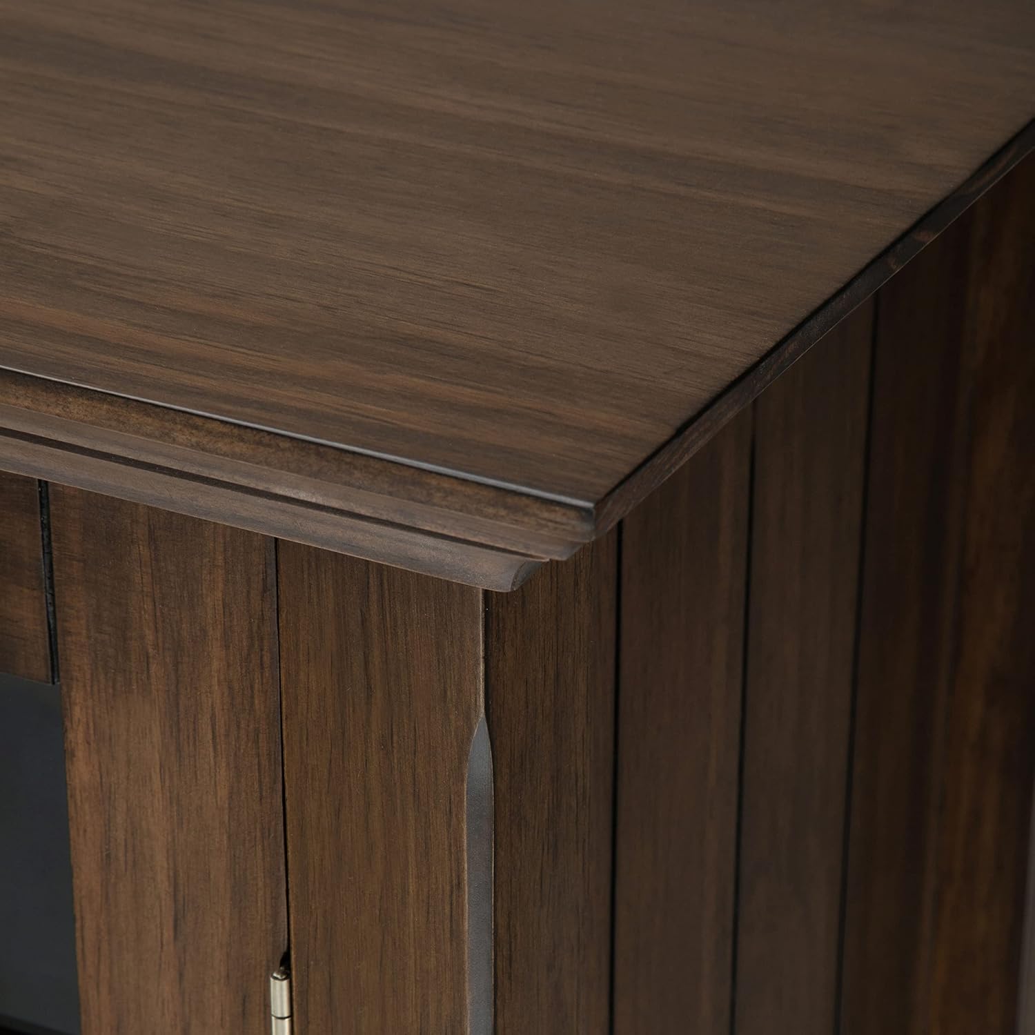 SIMPLIHOME Bedford 62" Wide Solid Wood Sideboard in Brunette Brown | Transitional low media console with glass doors and storage shelves for the living room, entryway or dining room.