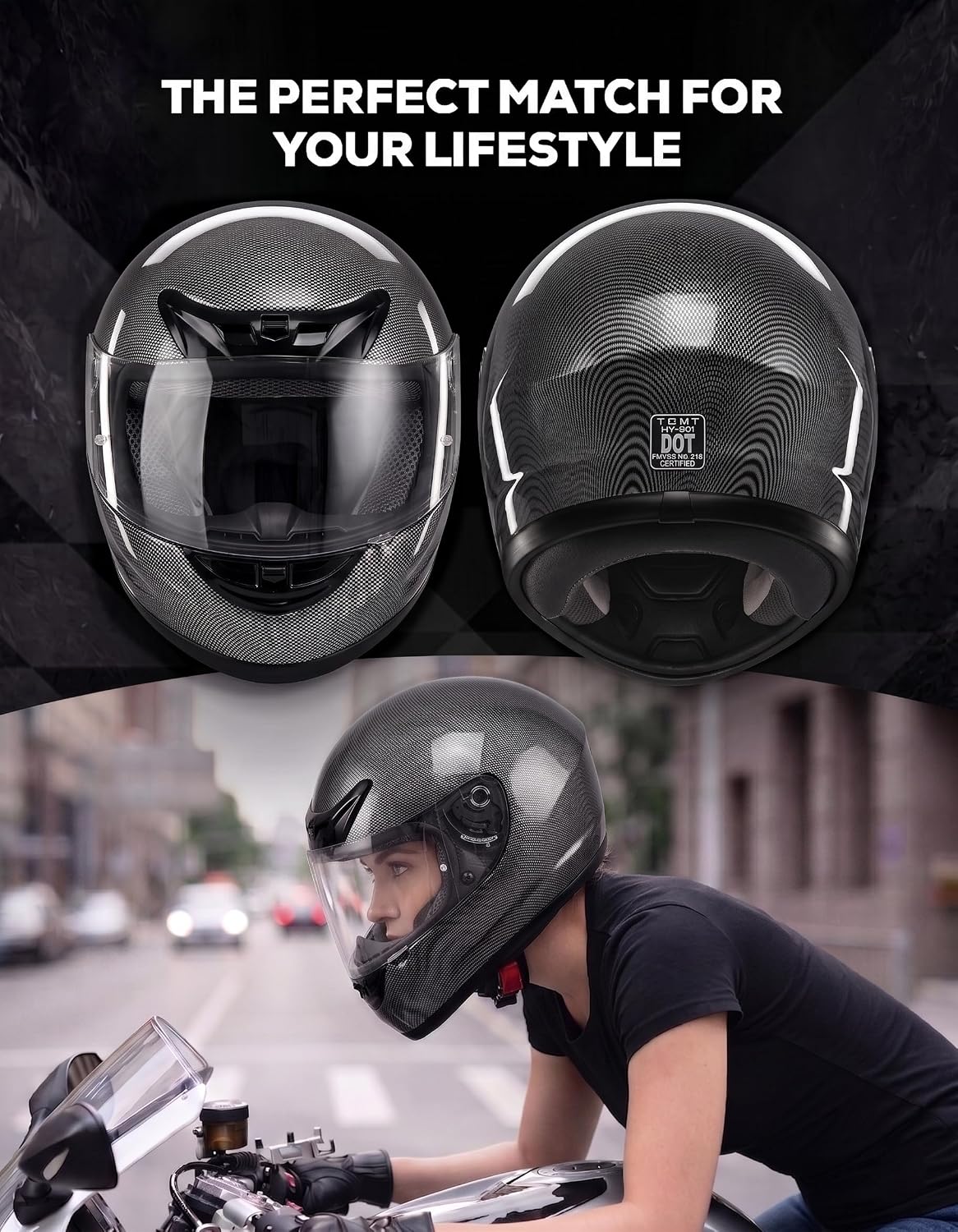 Full Face Motorcycle Helmet Adult ATV Helmet DOT Approved | Ultra-Lightweight, with Anti-Fog Visor, Breathable Liner, For Street Bike