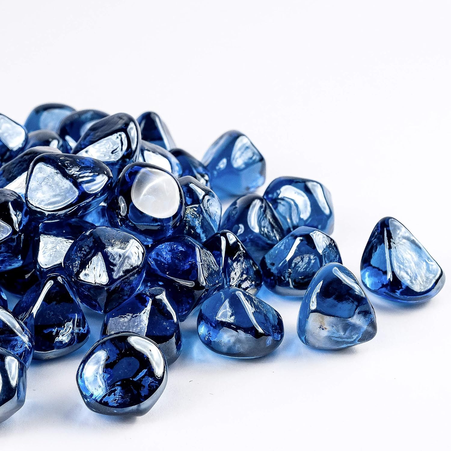 Fire Glass Diamond 1 Inch Fire Pit Glass Rocks for Propane or Gas Fire Pit （10 Pounds Margarita Azura Blue ） Gift Package