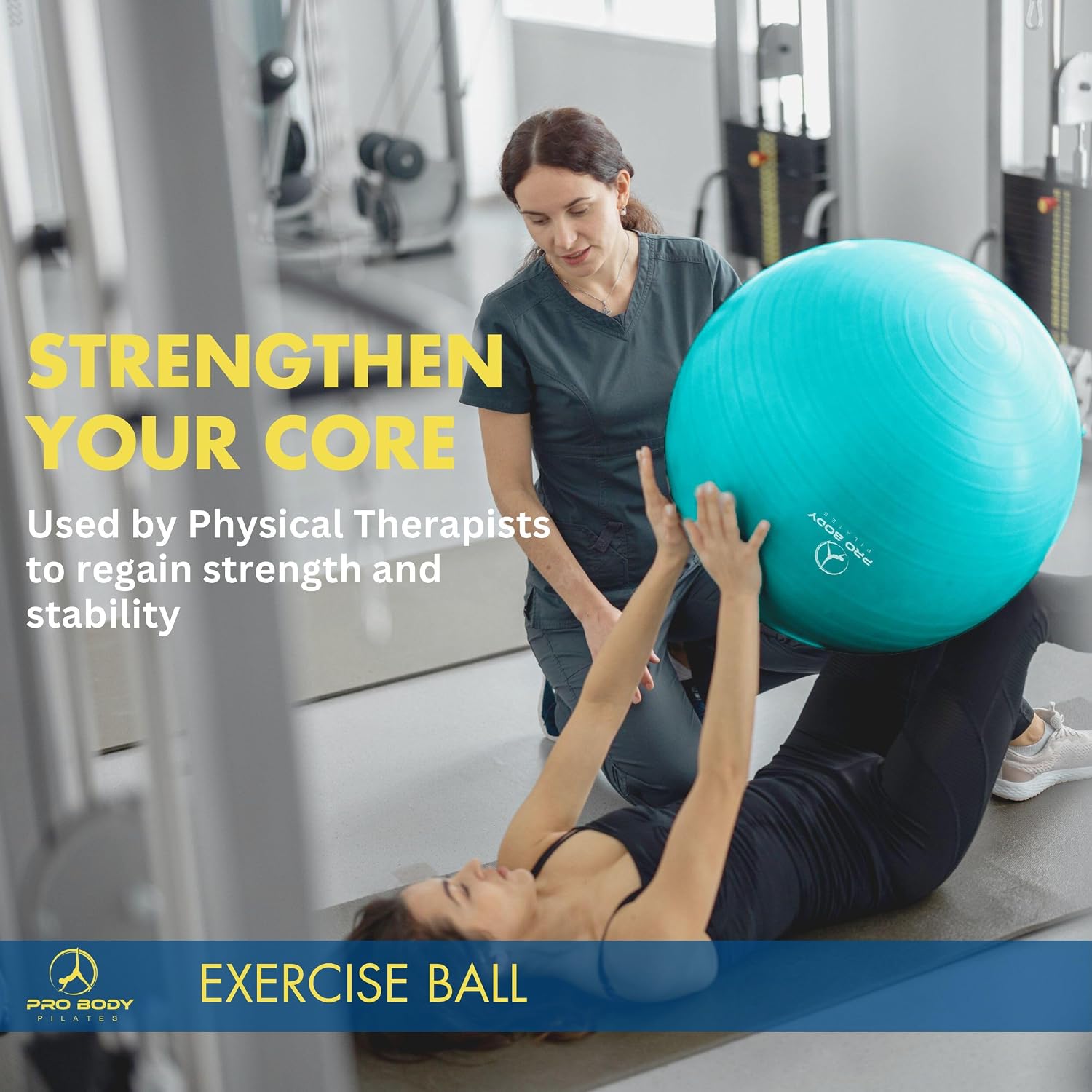 ProBody Pilates Yoga Ball - Gym Grade Exercise Ball | Sizes 45/55/65/75/85 cm, 880 lb Load, CA 10P Cert, PT & Prenatal Use, Recommended by OBs, Pump