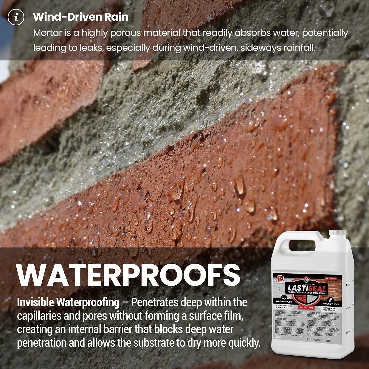 LastiSeal Brick & Concrete Sealer – Deep-Penetrating Sealer that Strengthens Surfaces – Water-Resistant Protection for Brick