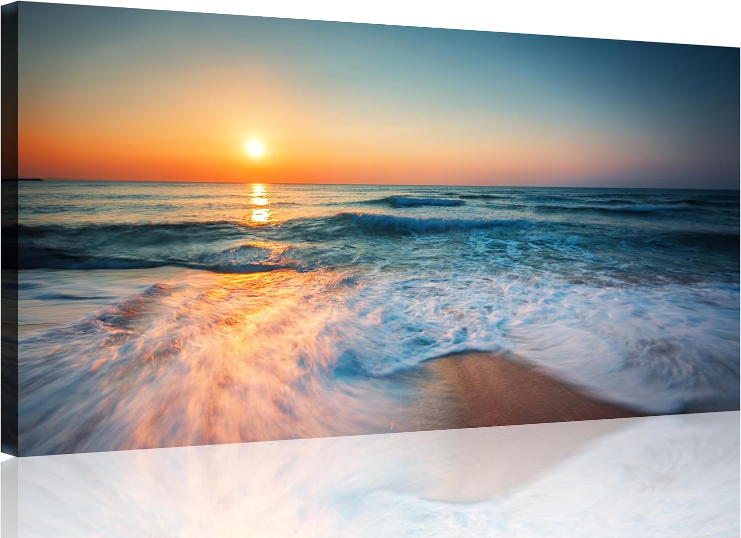 TutuBeer 3 Panel Beach Canvas Wall Art for Home Decor Blue Sea Sunset White Beach Painting the Picture Print on Canvas Seascape the Pictures for Home Decor Decoration,Ready to Hang