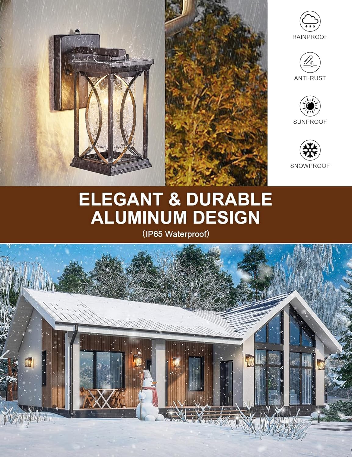 Dusk to Dawn Modern Outdoor Coach Lantern Exterior Light Fixtures Black Aluminum with Crack-Like Glass Waterproof Wall Sconce Mission Outside Light