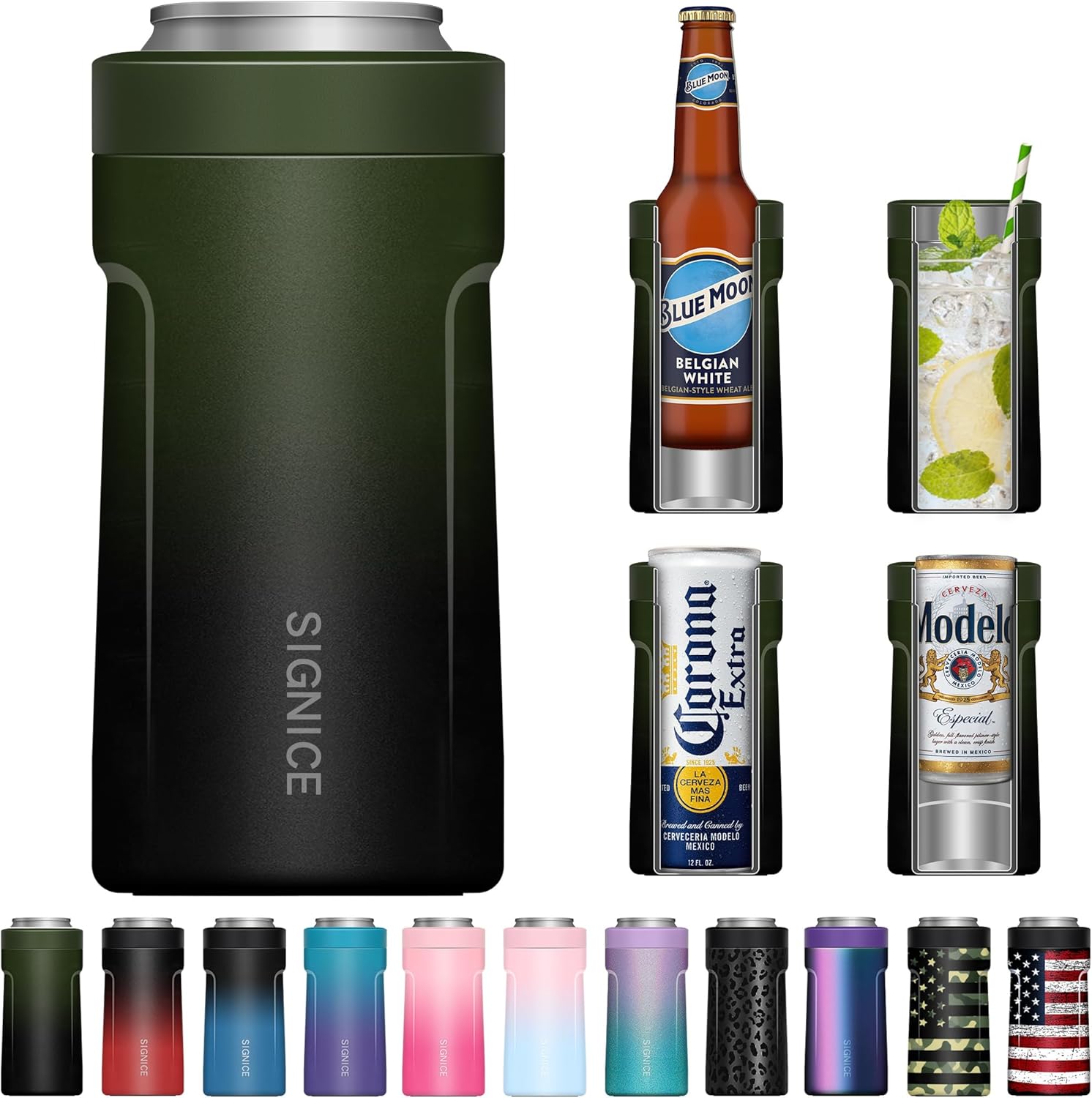 3 In 1 Insulated Universal Can Cooler - Signice Double Walled Vacuum Insulator Stainless Steel Slim Can Cooler for 12 Oz Skinny Tall Standard