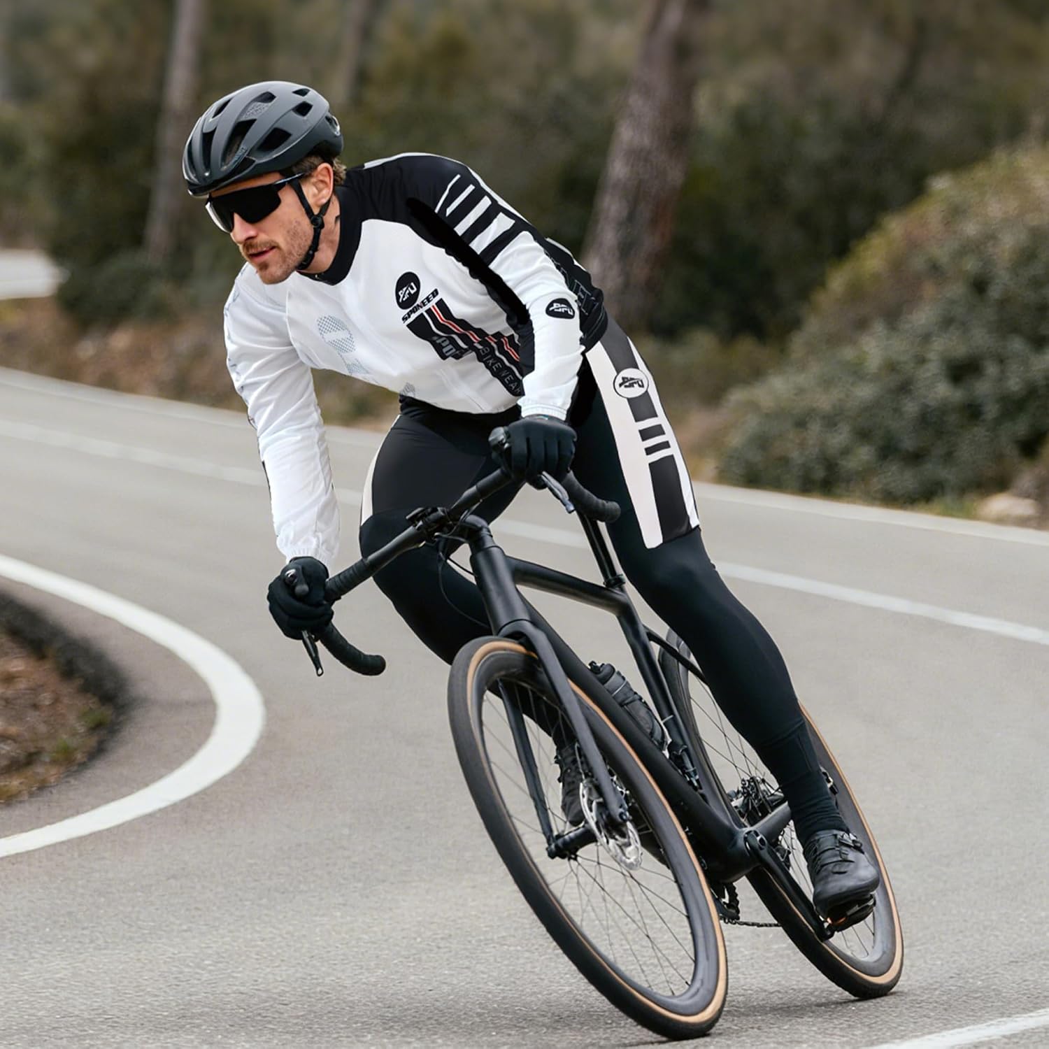 sponeed Cycling Clothes for Men Long Sleeve Mountain Bike Road Bicycle Shirt Jerseys Padded Pants Biking Outfits