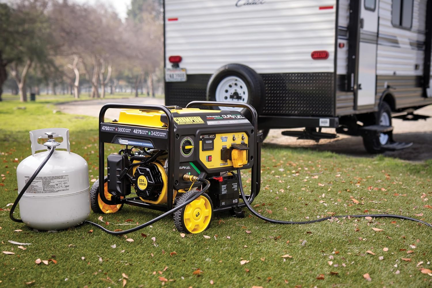 Champion Power Equipment 4750-Watt Electric Start Dual Fuel RV Ready Portable Generator with Free 3-Year Warranty, CARB Compliant