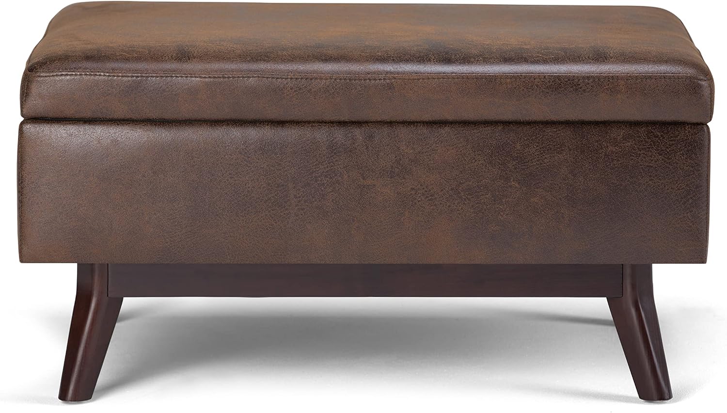 SIMPLIHOME Owen 34" Wide Vegan Leather Lift Top Ottoman in Dark Blue