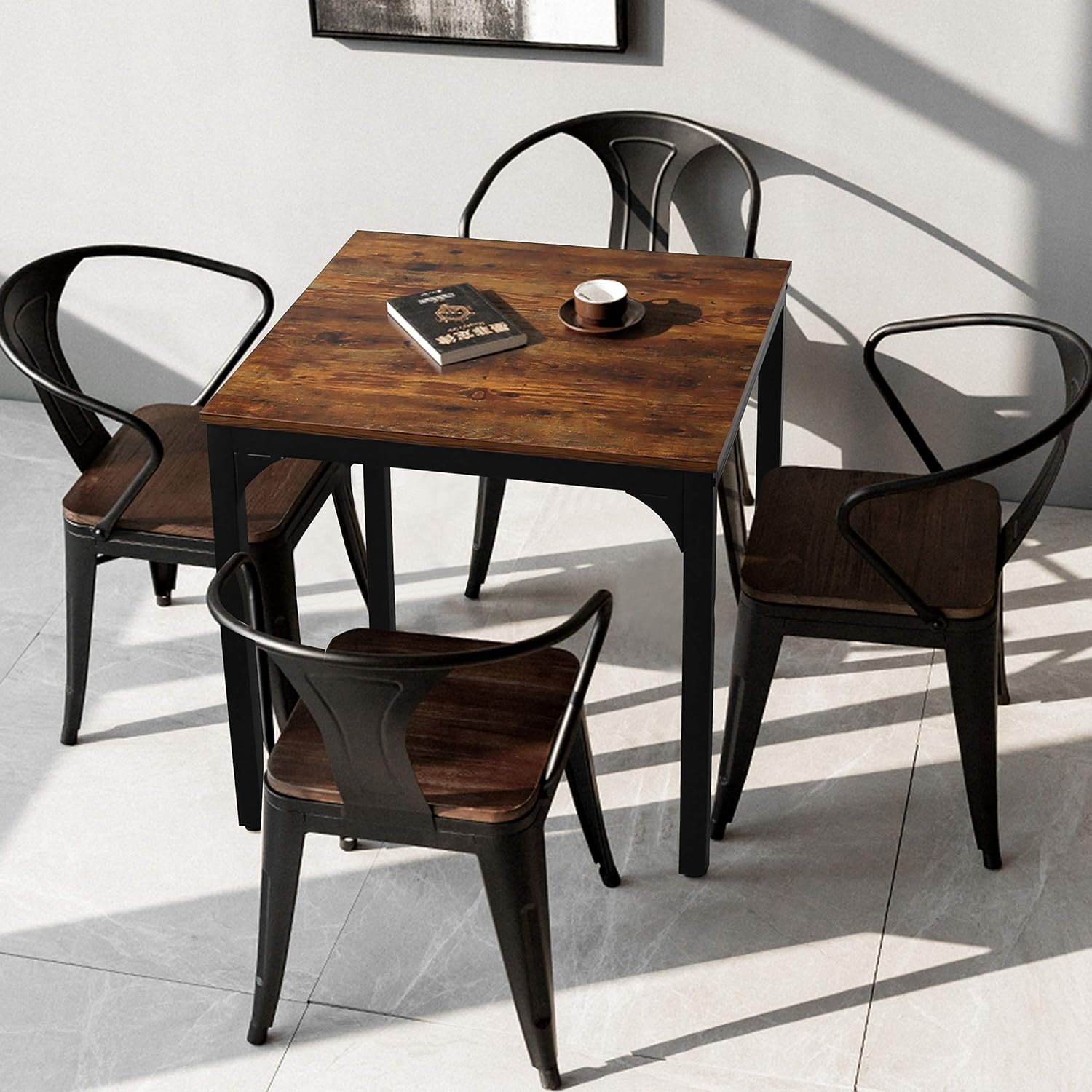 MUPATER Square Table 27.6" W x 27.6" L x 29.5" H, Rustic Brown Metal Frame