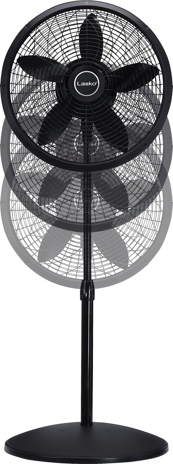 Lasko Pedestal Fan, Oscillating Fan for Bedroom with Adjustable Height and 3 Cooling Speeds, Portable, 18", Black, 1827