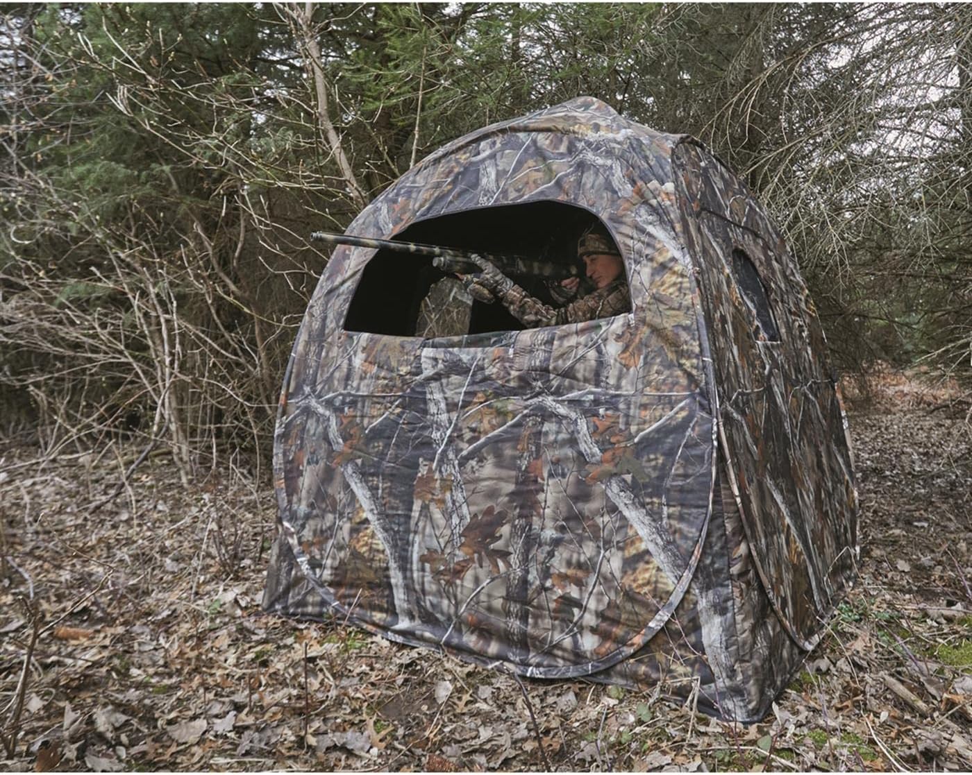 Guide Gear HuntRite Deluxe 4-Panel Spring Steel Hunting Blind; 2 Person Ground Tent for Deer and Turkey Season