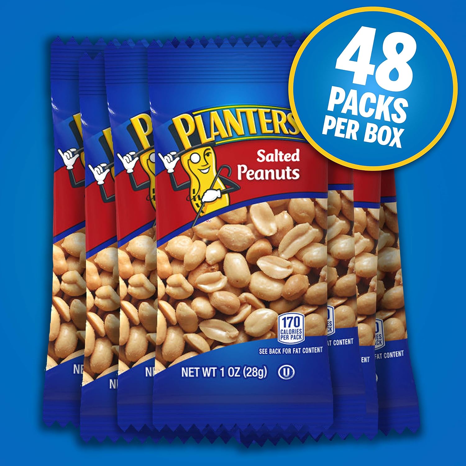 PLANTERS Salted Peanuts, Plant Based Protein Snacks, 1 Oz (48 Ct) | Roasted Salted Nuts Snack Packs. Kosher. Bag. Snacks for Adults. Individual Snacks