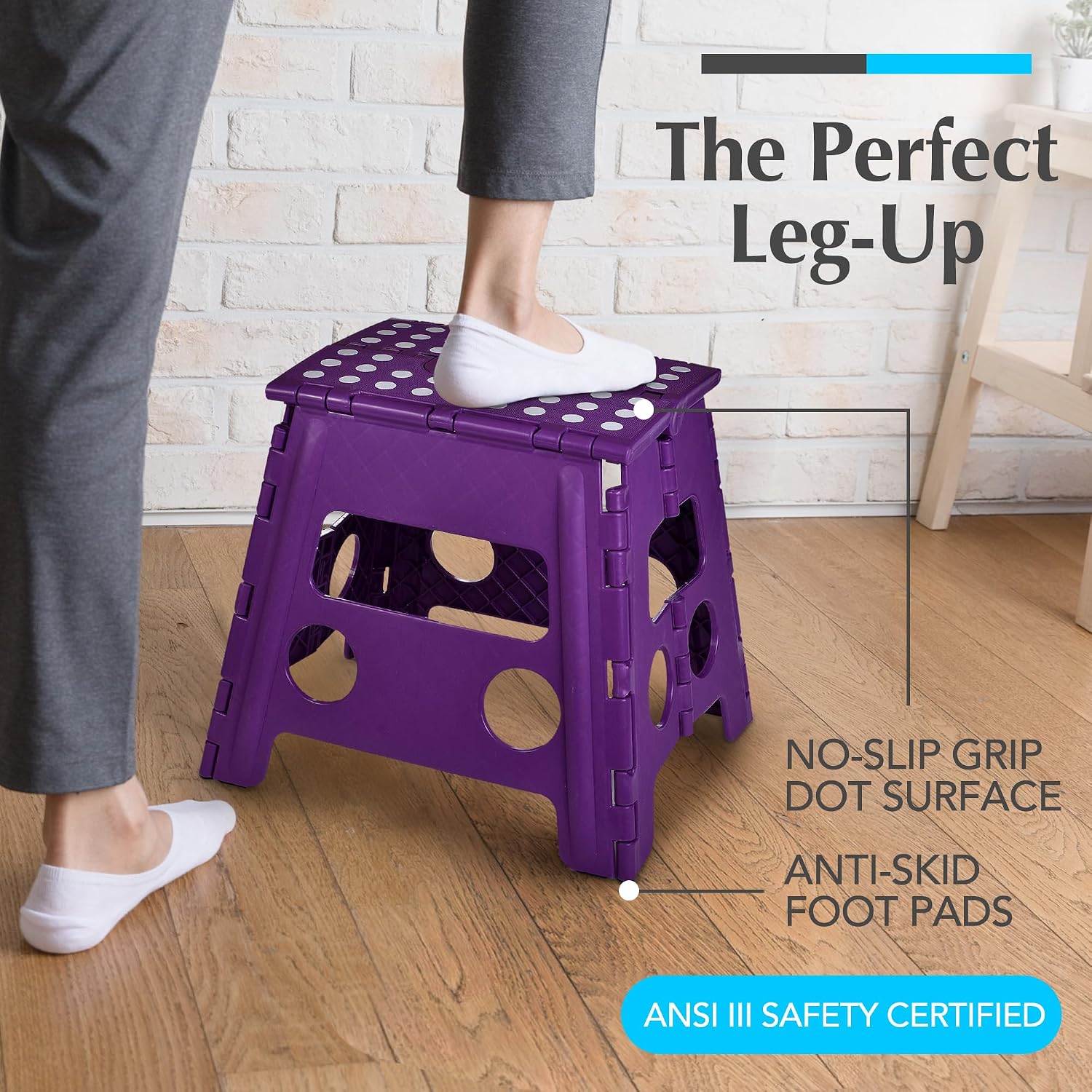 Handy Laundry Folding Step Stool 9 Inch, Black, Non-Slip Holds 300 lbs | 9 Inch, Black, Foldable Collapsible Step Stool, Non-Slip, Holds 300 lbs, Kitchen Bathroom Bedroom, Adults
