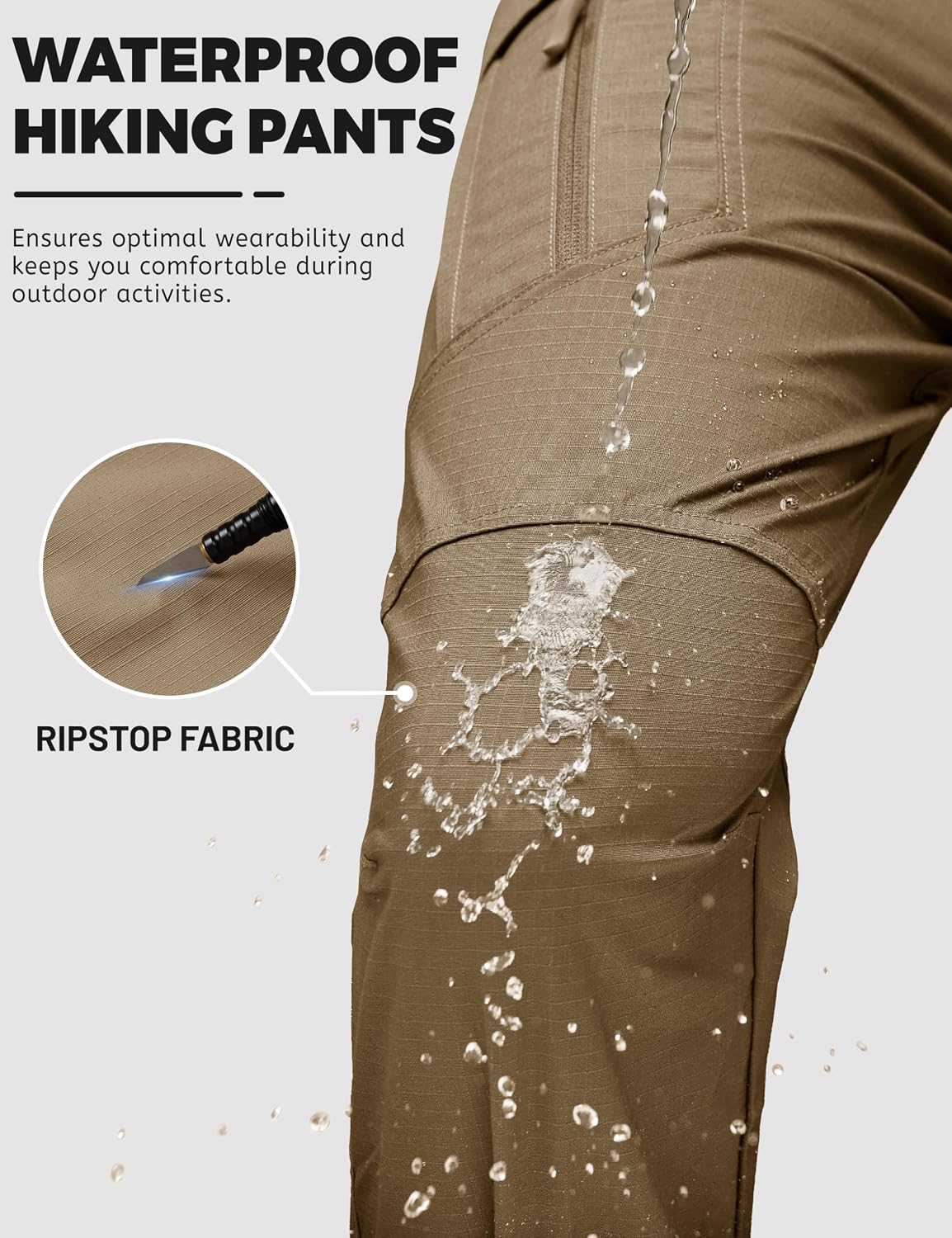 TACVASEN Men's Tactical Pants Waterproof Hiking Work Pants for Men Construction Stretch Cargo Trousers 9 Pockets