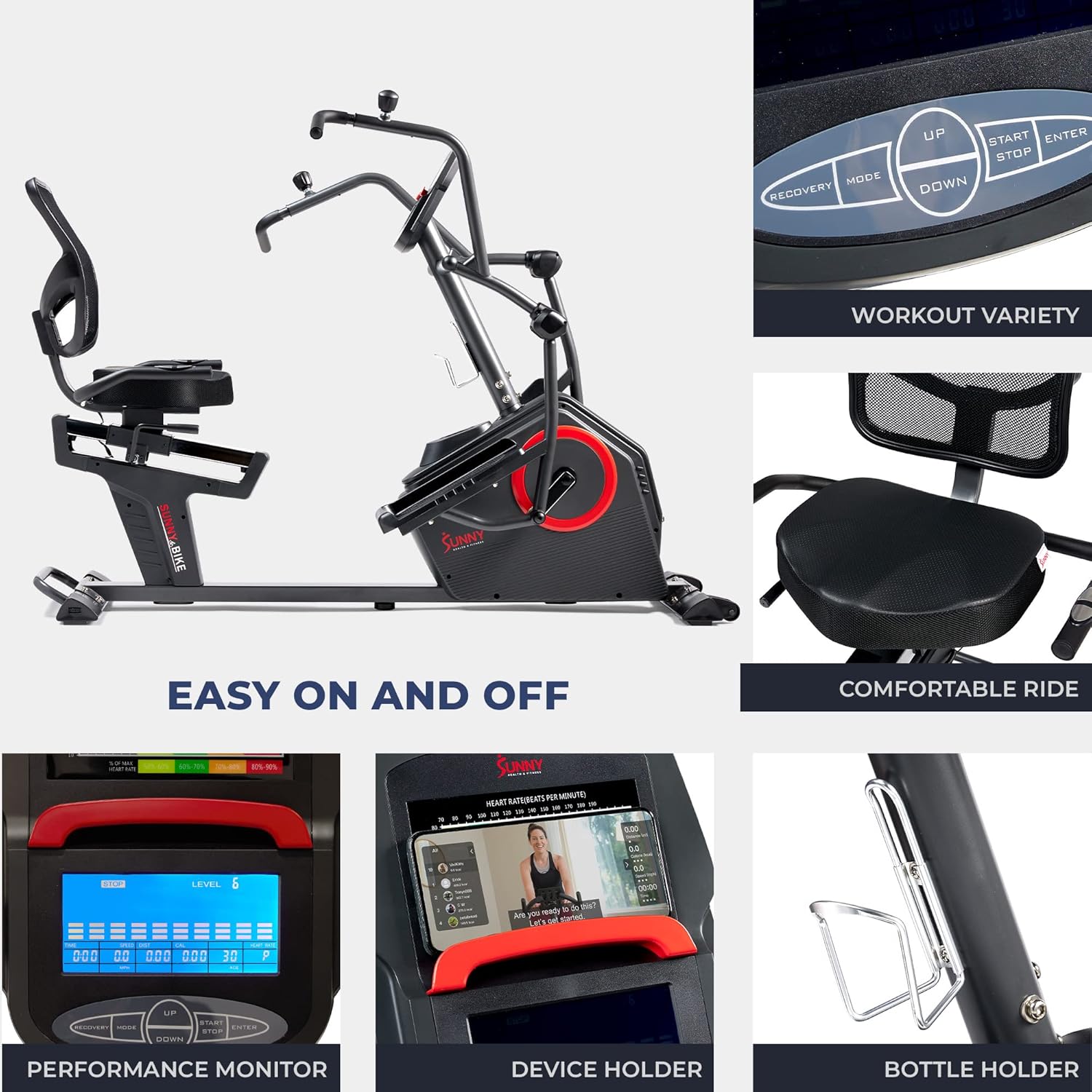 Sunny Health & Fitness Elite Recumbent Cross Trainer & Elliptical Machine with Arm Exercisers for Home Arm/Leg Training
