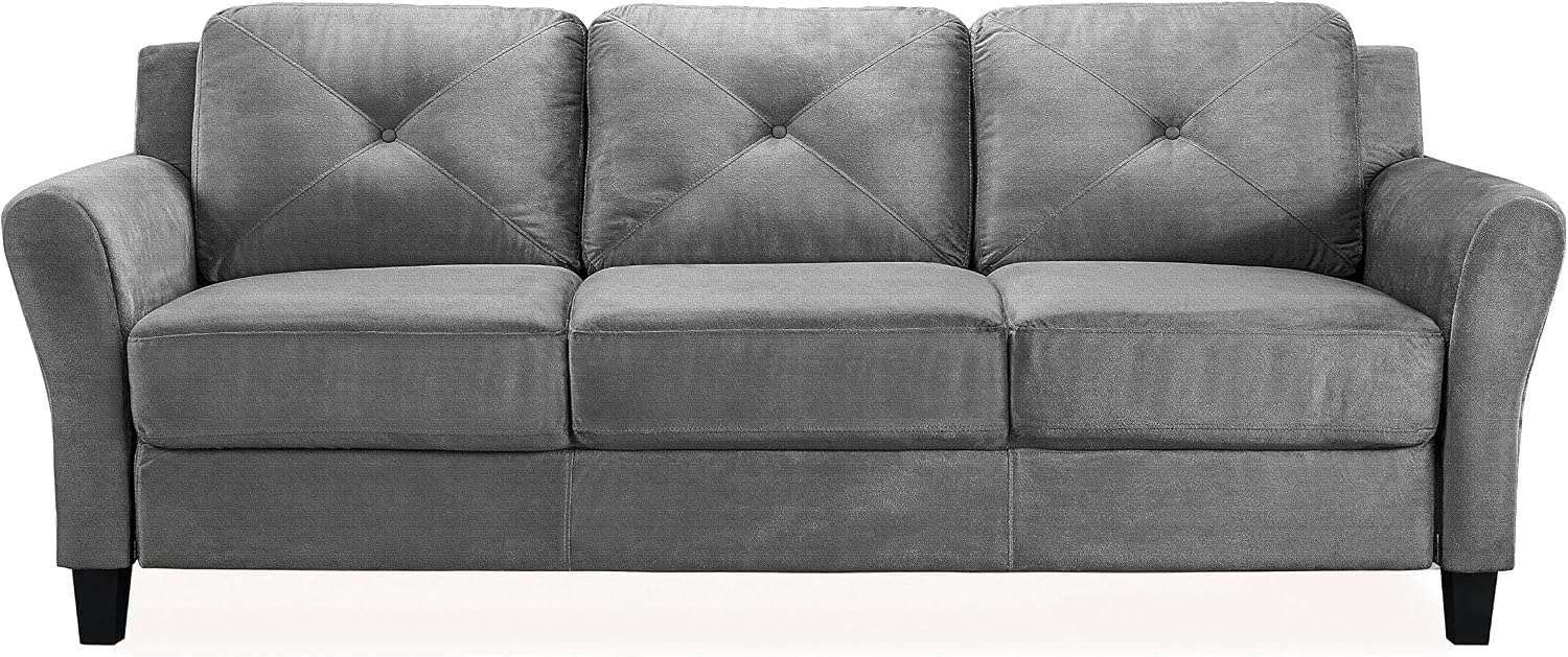 Studio Living Harrington 57.9" Loveseat, Transitional Modern, Pocket Coil Comfort, Easy Assembly, Microfiber Fabric, Dark Grey