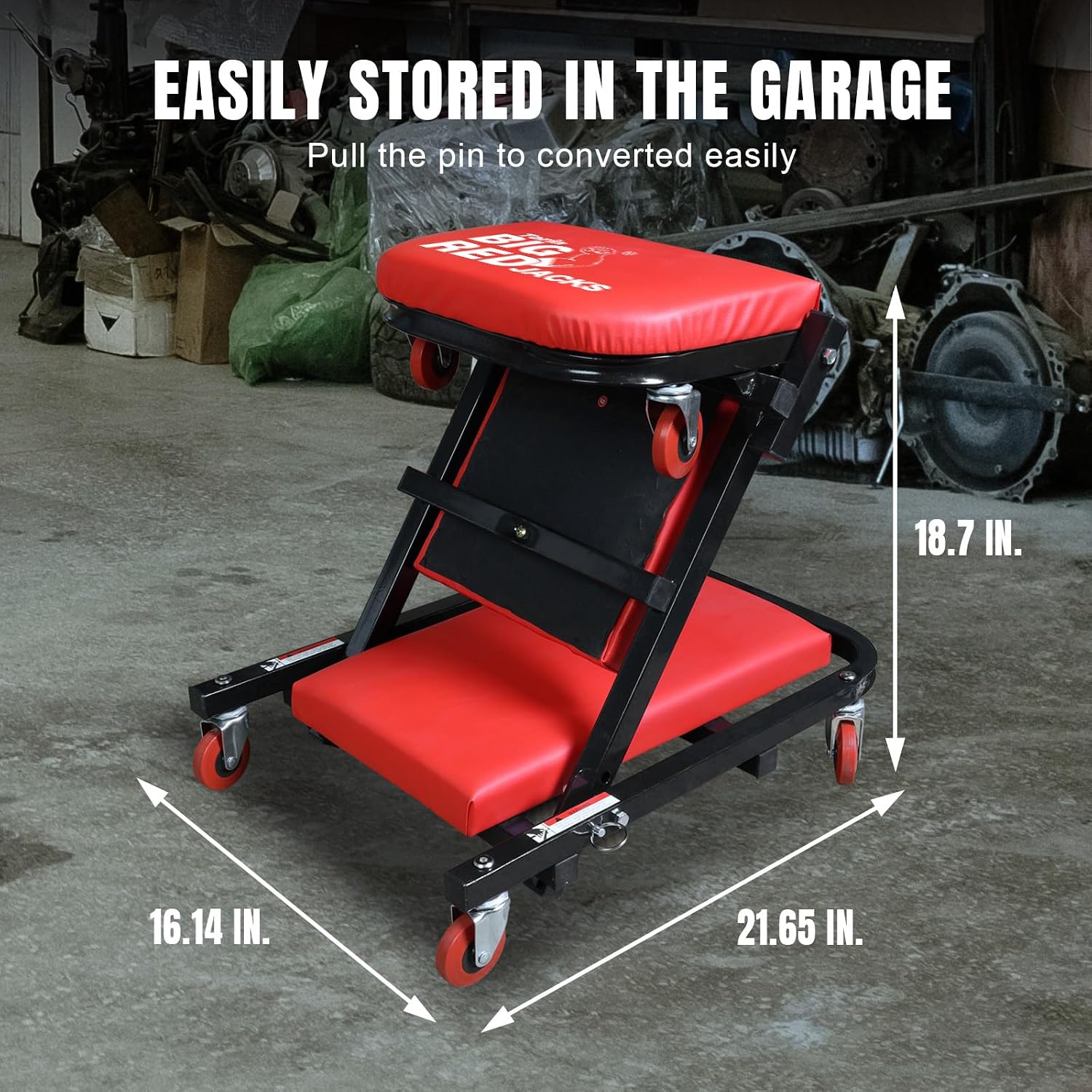 BIG RED Rolling Garage/Shop Creeper: 2-Piece, 36" Padded Mechanic Cart with Headrest and 6 Casters, Red,AR7565B,Torin