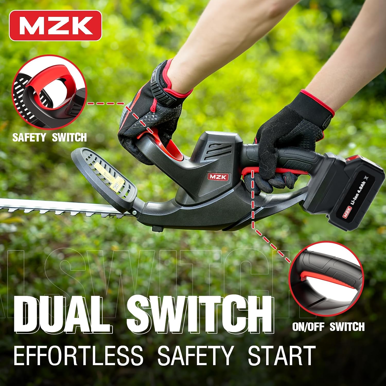 MZK 20V 22-Inch Cordless Hedge Trimmer with 2 x 4Ah Batteries