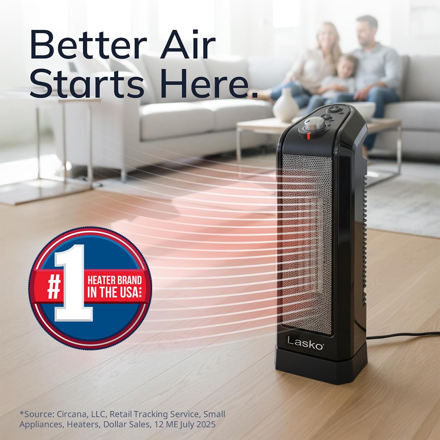 Lasko Oscillating Ceramic Tower Space Heater for Home with Overheat Protection, Adjustable Thermostat, and 2 Speeds, 15.7 Inches, Black, 1500W