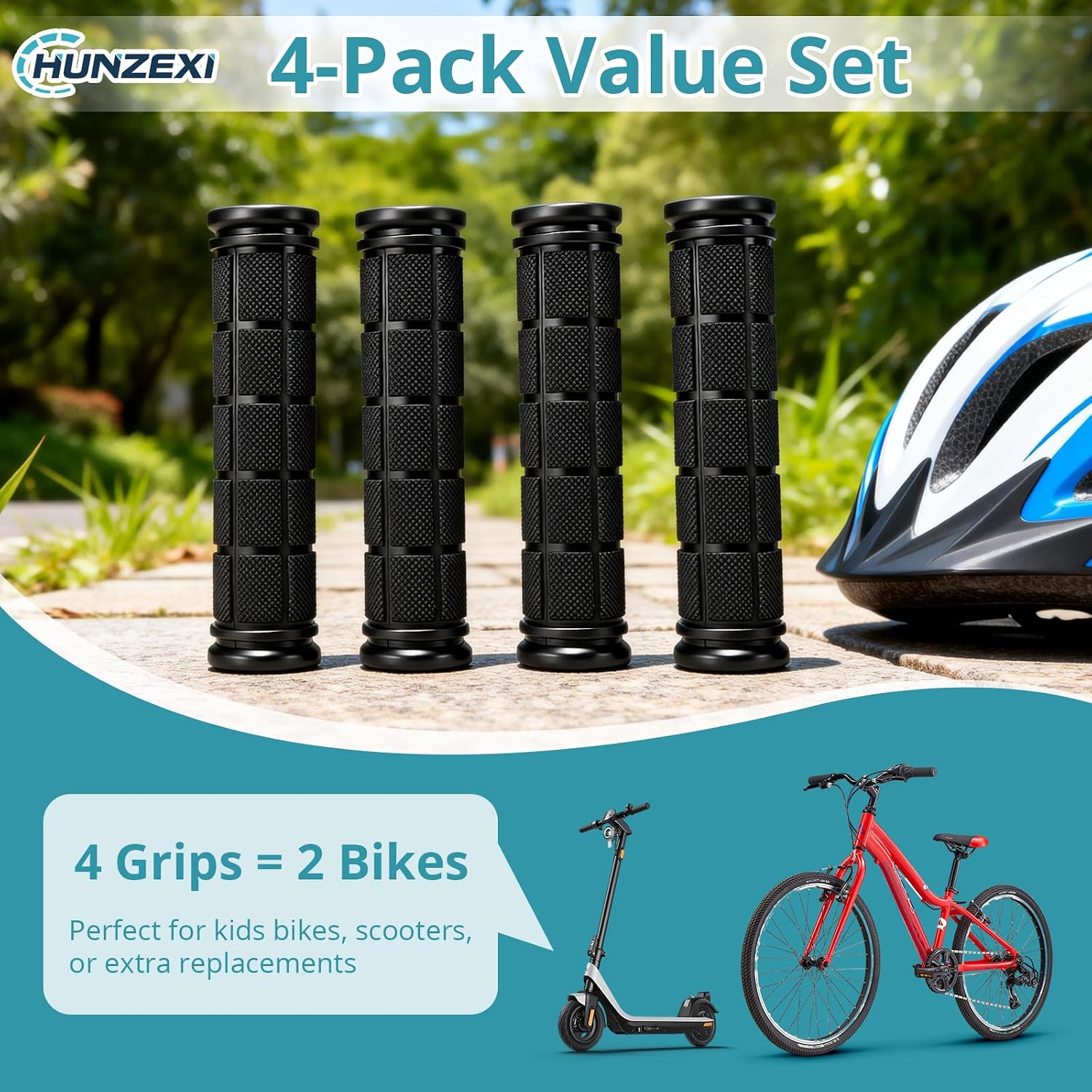 CHUNZEXI 4 PCS Bike Handlebar Grips, Rubber Bicycle Bar Grips Replacement, Non-Slip Handle Grips for Kids Bikes, Scooters, BMX