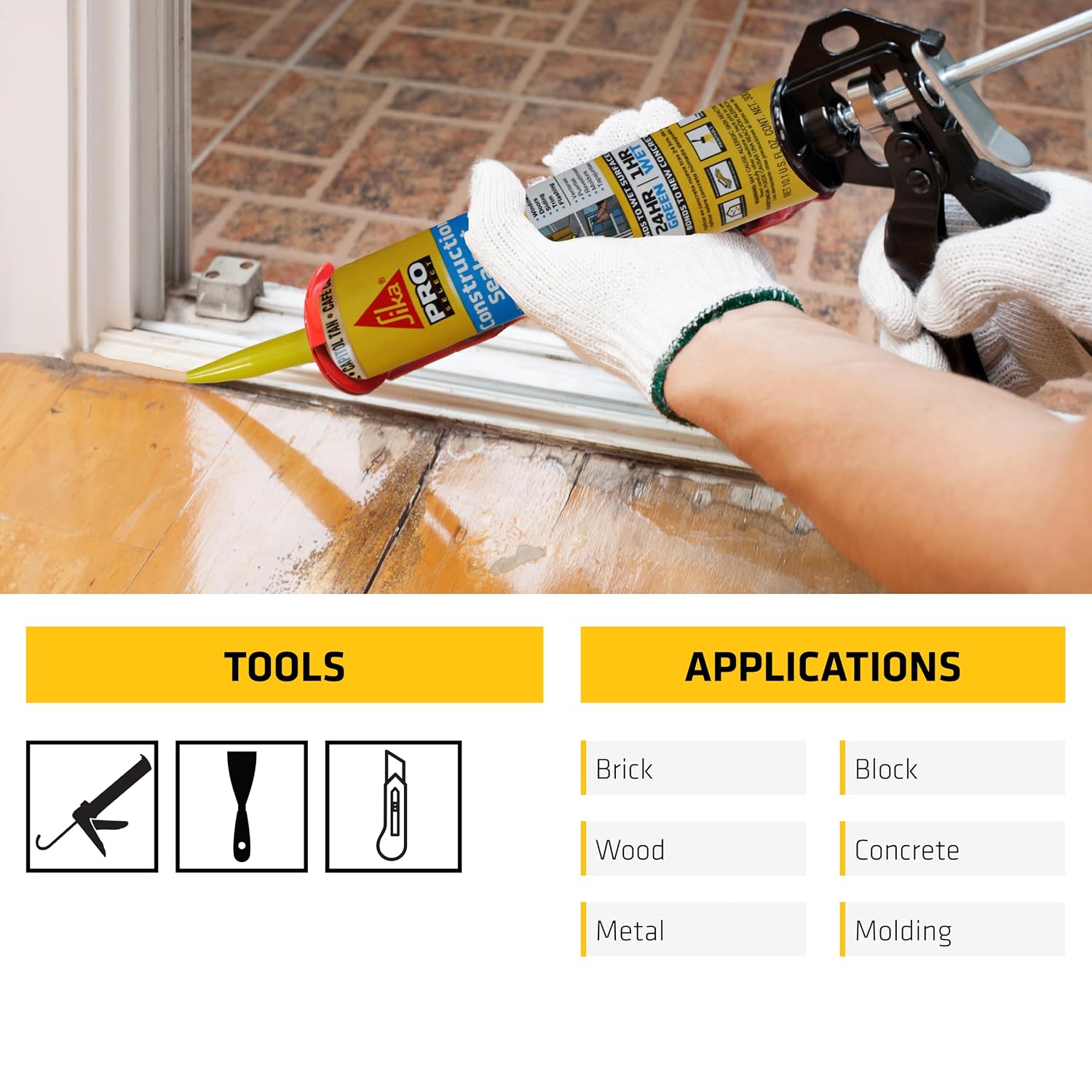 SIKA Sikaflex Construction Sealant - White, All-Purpose Polyurethane for Joints 1/2" or Smaller - 10.1 fl. oz - Weatherproof, High Elasticity, Paintable, Strong Adhesion