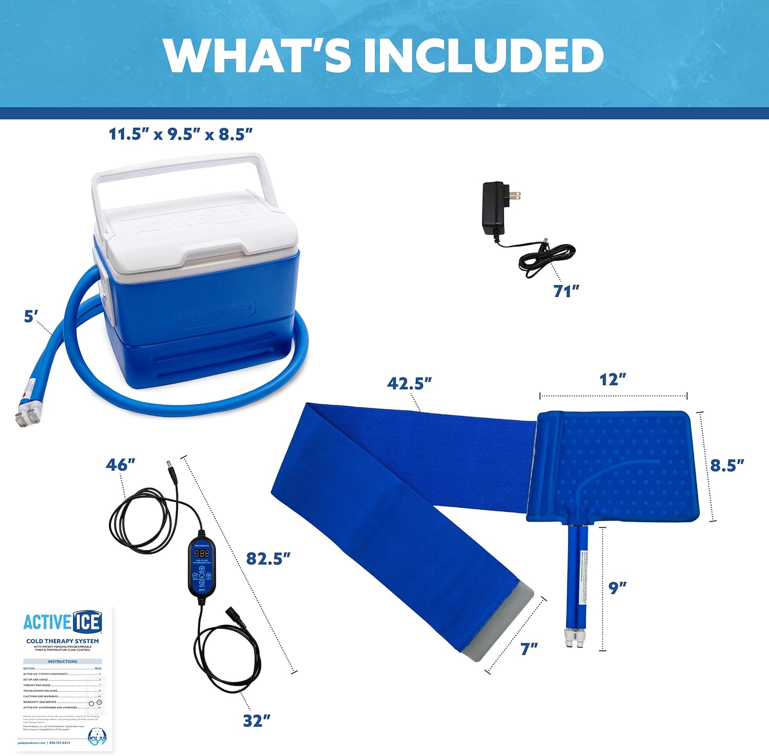 Polar Active Ice 3.0 | 9 QT Cold Therapy Ice Machine| Programmable Timer | 6 in 1 Universal Pad | Cryotherapy Pain Relief System | Ace Bandage Style Compression