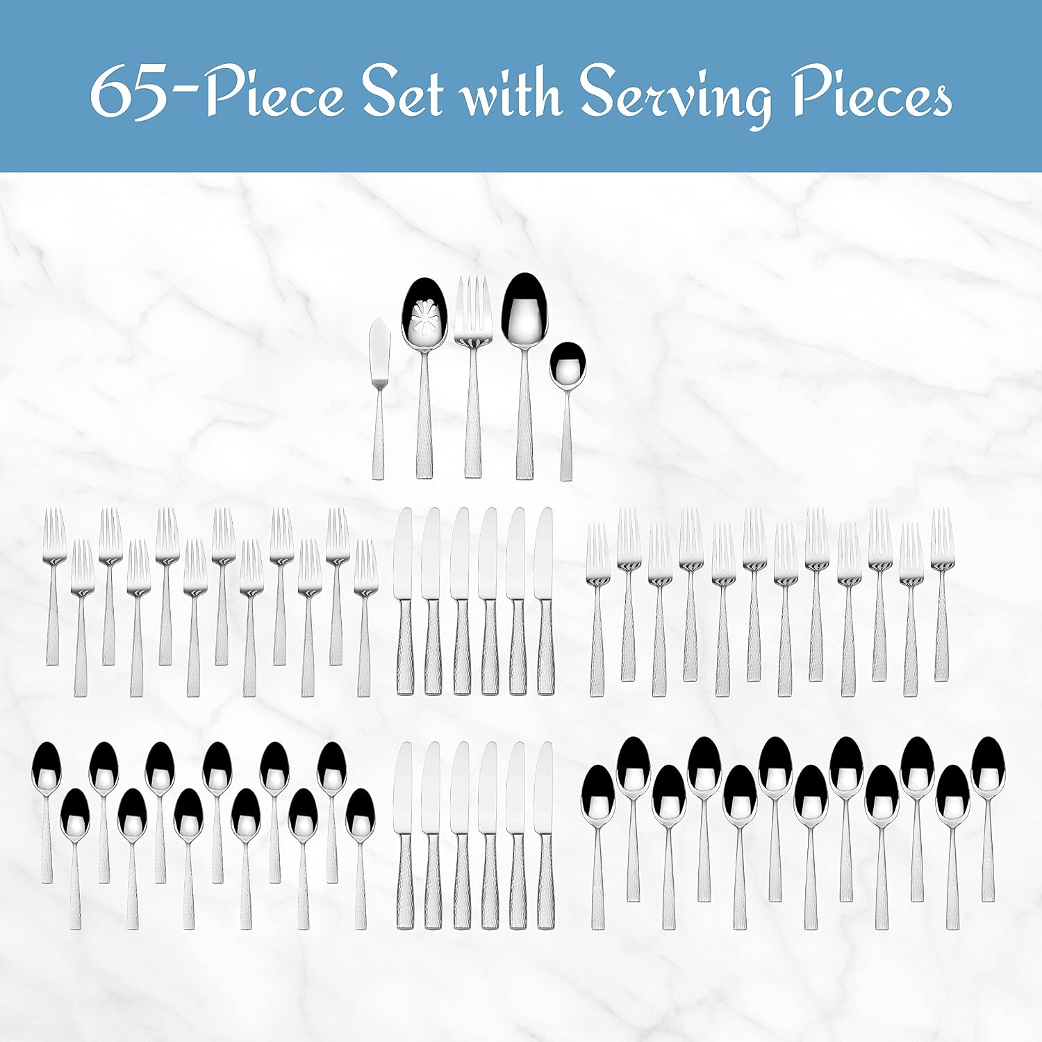 Mikasa, Virtuoso Frost Flatware Service for 12, 65 Piece Set, 18/10 Stainless Steel, Silverware Set with Serving Utensils