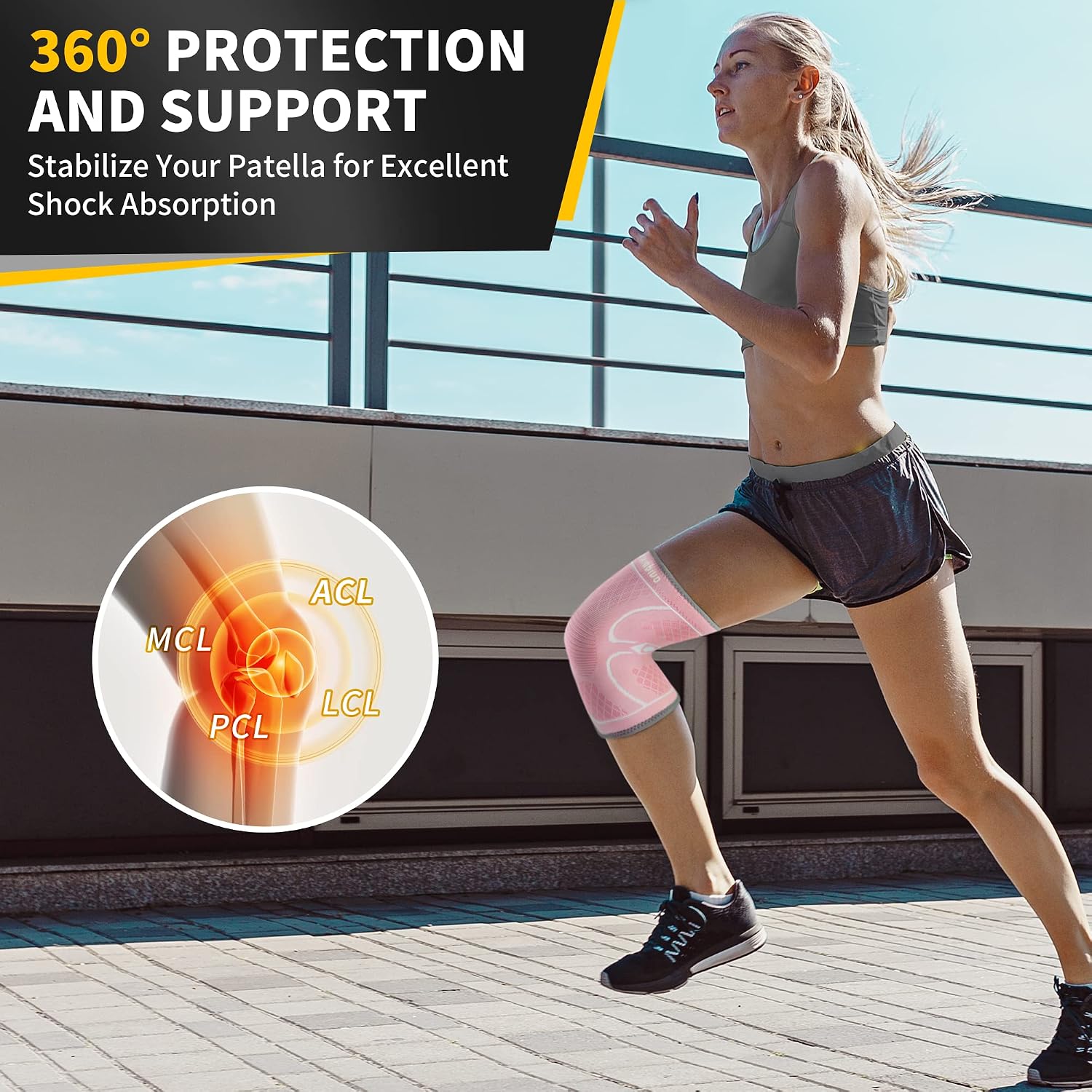 CAMBIVO 2 Pack Knee Braces for Women & Men, Knee Compression Sleeves for Knee Pain Relief, Knee Support with Non-Slip Silicone, Breathable, for Running, Workout, Weightlifting & Daily Use, Arthritis Support (Black, Medium)