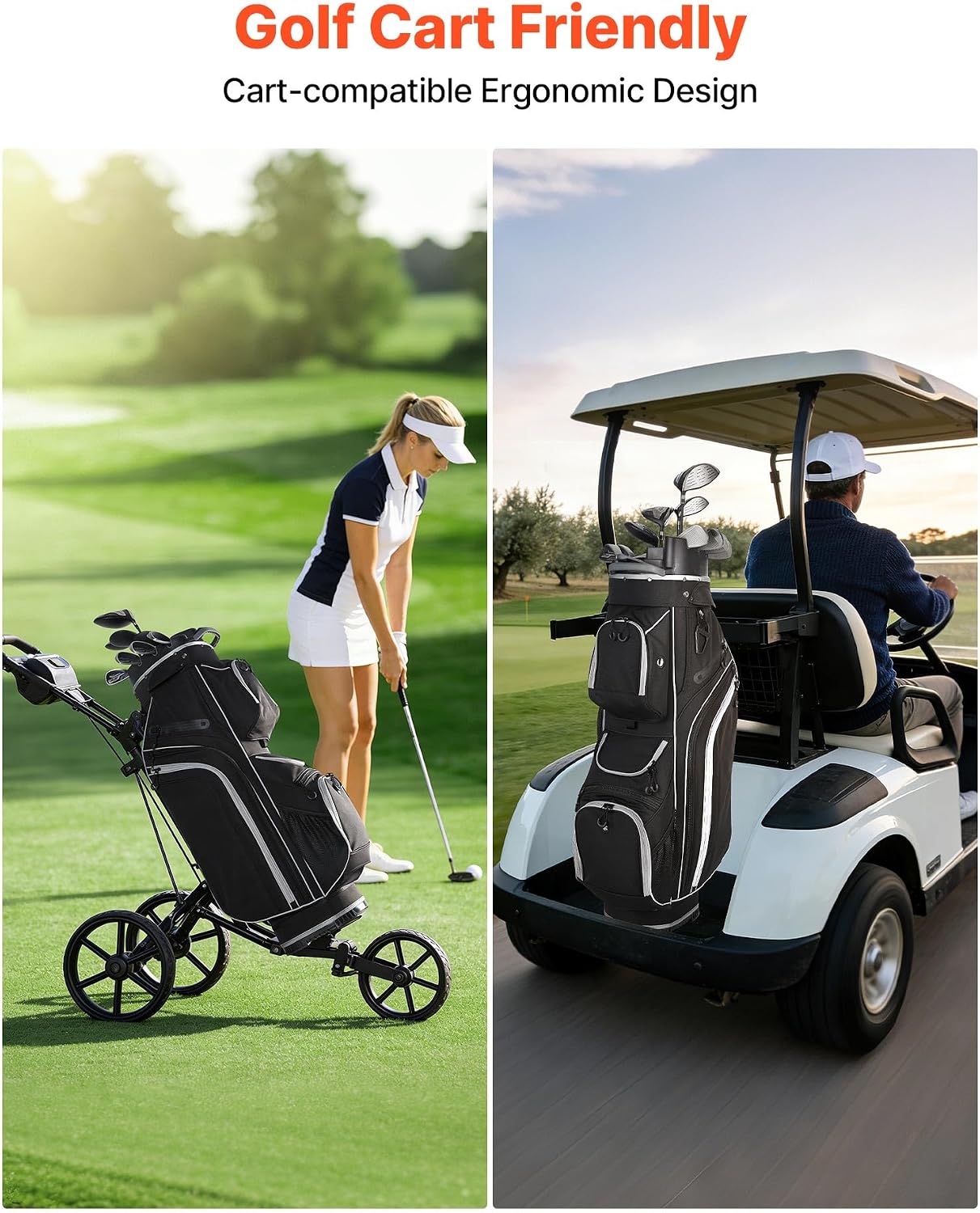 VEVOR Golf Cart Bag, 14 Way Molded Lock Top Divider Organizer, Golf Club Bag with Full-Length Divider, Handles, Storage Pockets, Shoulder Strap, Rain Hood, Smooth Zippers for Men & Women