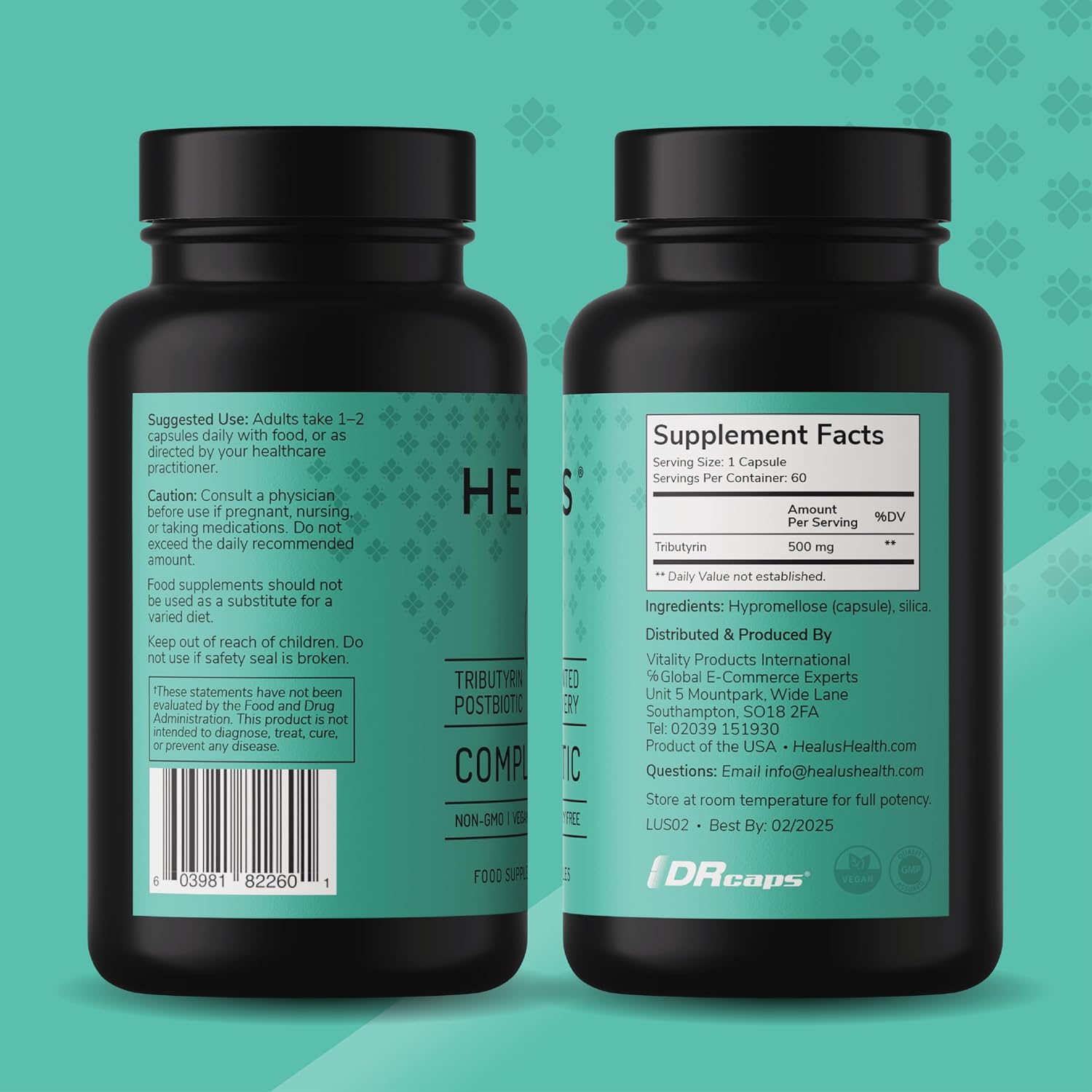 Healus Complete Biotic Postbiotic Tributyrin Supplement Butyrate Gut Health | Patented Delayed-Release Capsules