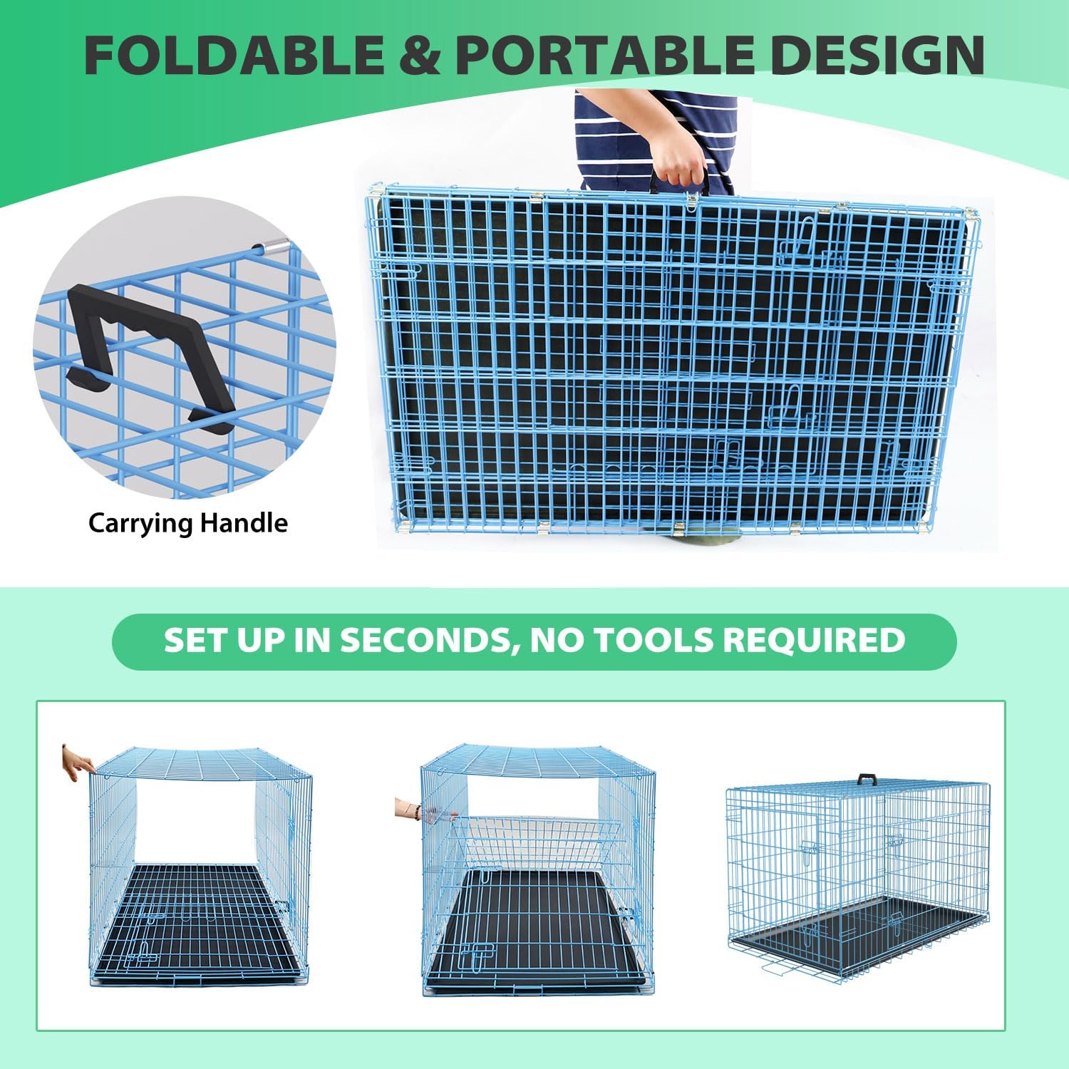 BestPet | Dog Crate | 48" | Black | Foldable Metal Kennel with Double Doors