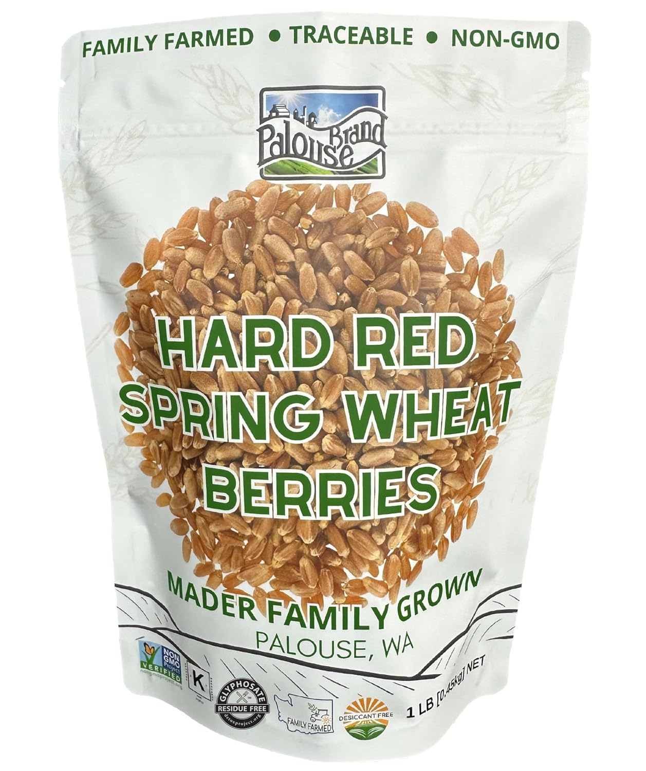 Palouse Brand Certified Glyphosate Residue Free Hard Red Spring Wheat Berries | 5 LBS | 100% Non-Irradiated | Certified Kosher Parve | USA Grown | Non-GMO Project Verified