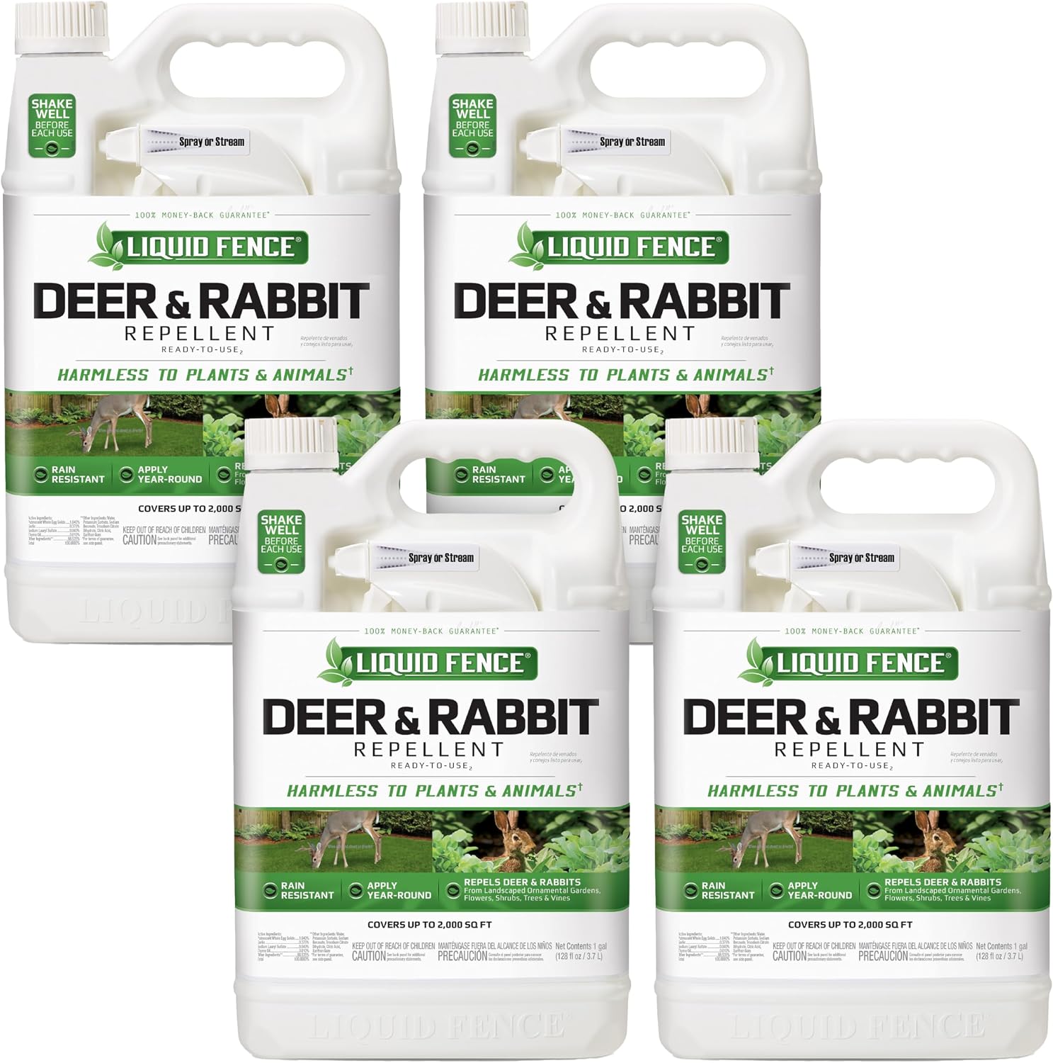Liquid Fence Deer and Rabbit Repellent Ready-to-Use Spray, 1 Gallon | Use to Treat on Gardens, Flowers, Shrubs, Trees & Vines, Covers up to 2,000 Sq. Ft., Harmless to Plants & Animals