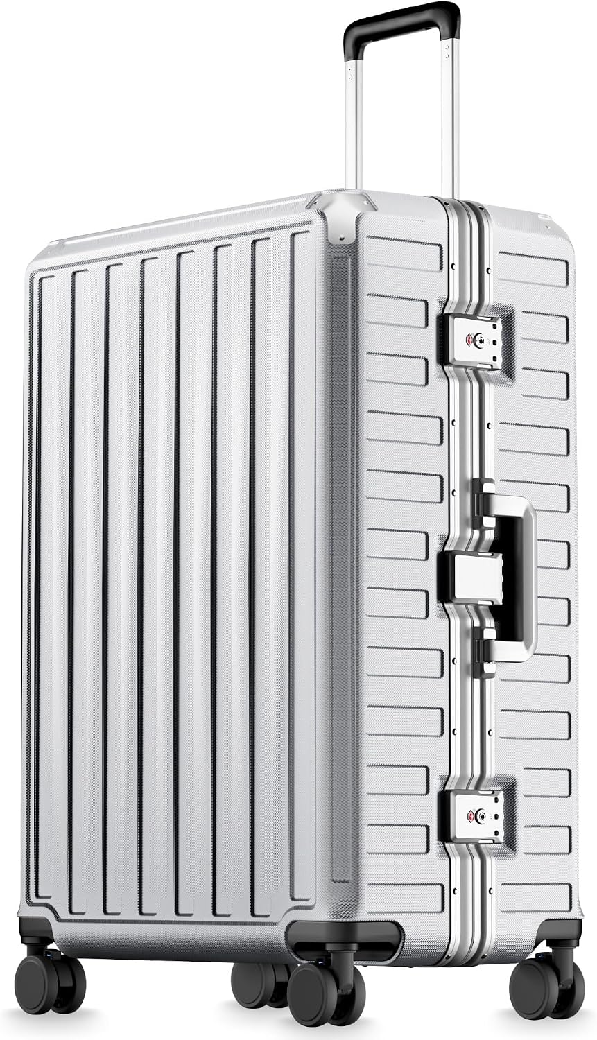 LUGGEX Zipperless Checked Suitcase, Aluminum Frame, Charcoal Metallic, 28" | Checked Luggage, 100% PC Hard Shell, 8010S Aluminum Frame, 8 Spinner Wheels, TSA Lock, Hard Shell, ZX-Core