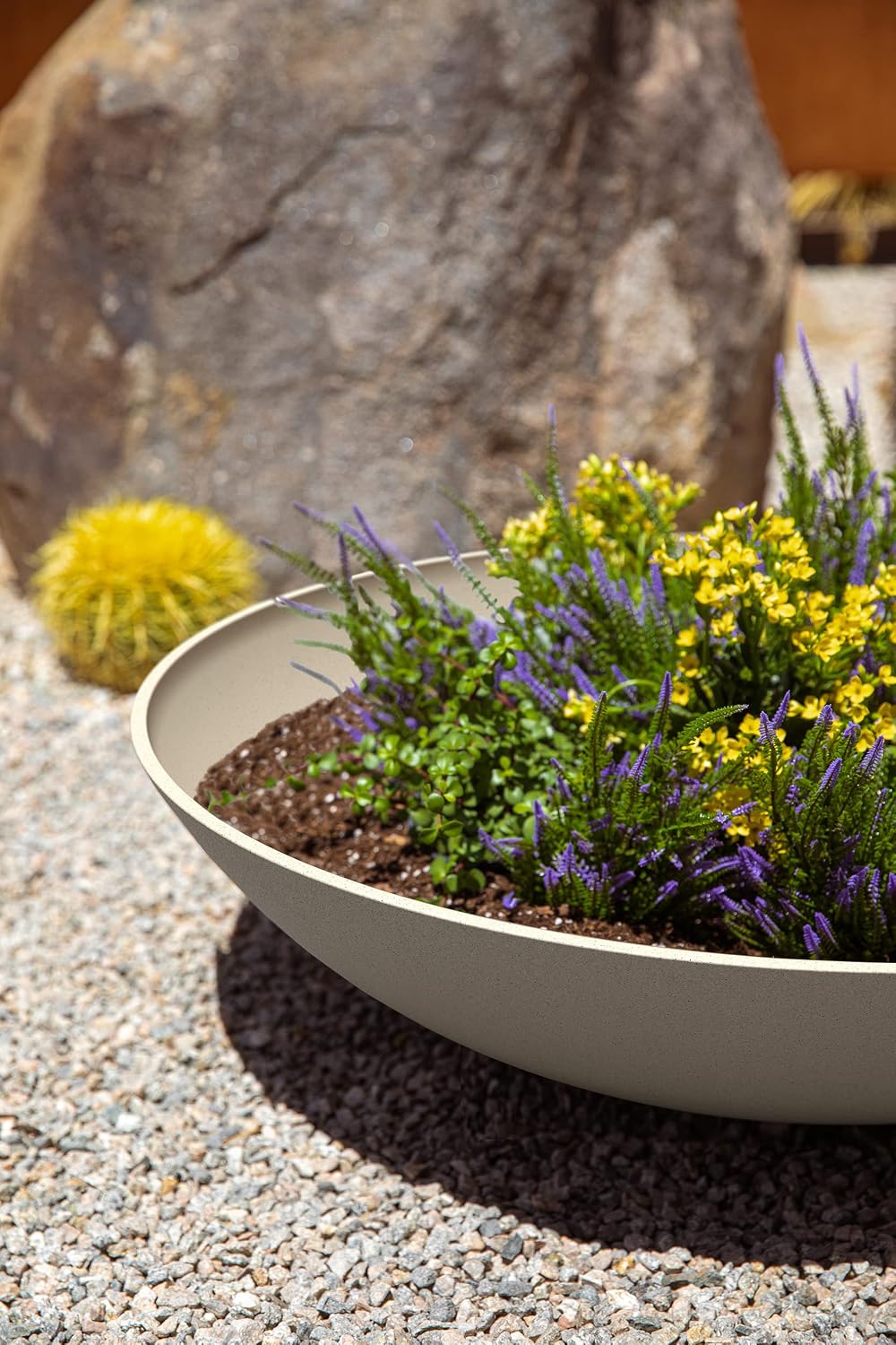Veradek Mason Series Lane Bowl - Large Outdoor Bowl Planter | Made From a Durable Plastic-Stone Composite With Pre-Drilled Drainage Holes. Modern Patio/Tabletop Décor