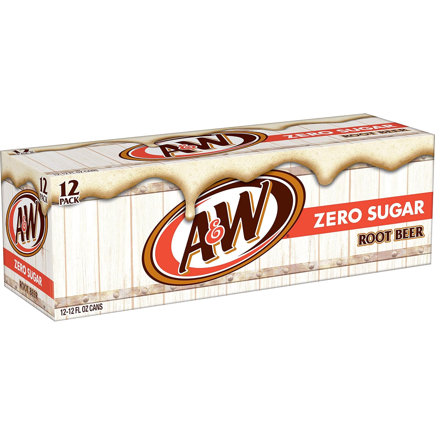 A&W Zero Sugar Root Beer Soda, 12 fl oz cans, 12 count