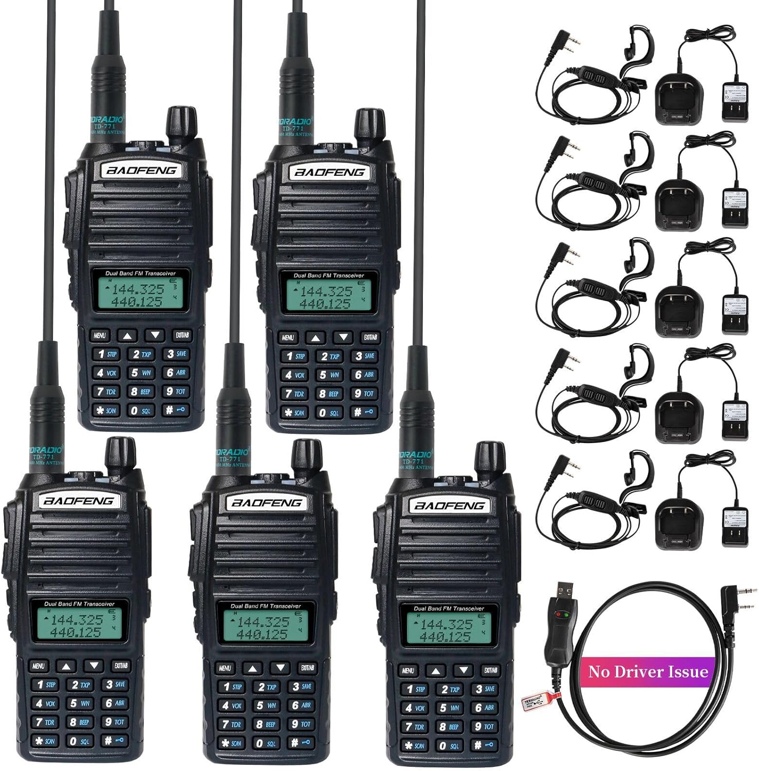 BaoFeng Radio BaoFeng UV-82 Ham Radio 144-148/420-450Mhz 2 Way Radio with FTDI Programming Cable Long Range Dual Band Two-Way Radio Walkie Talkie (5