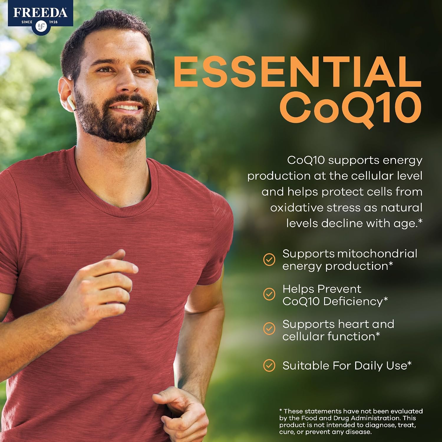 FREEDA CoQ10 100mg - Kosher Coenzyme Q10 Dietary Supplement for Cardiovascular Heart Health, Blood Pressure Support, Oral Gum Health