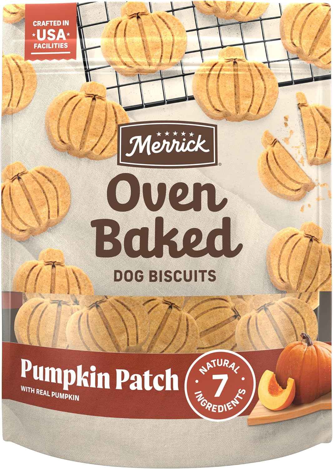 Merrick Oven Baked Dog Treats, Natural and Crunchy Bag of Treats, Pumpkin Patch with Real Pumpkin Snack