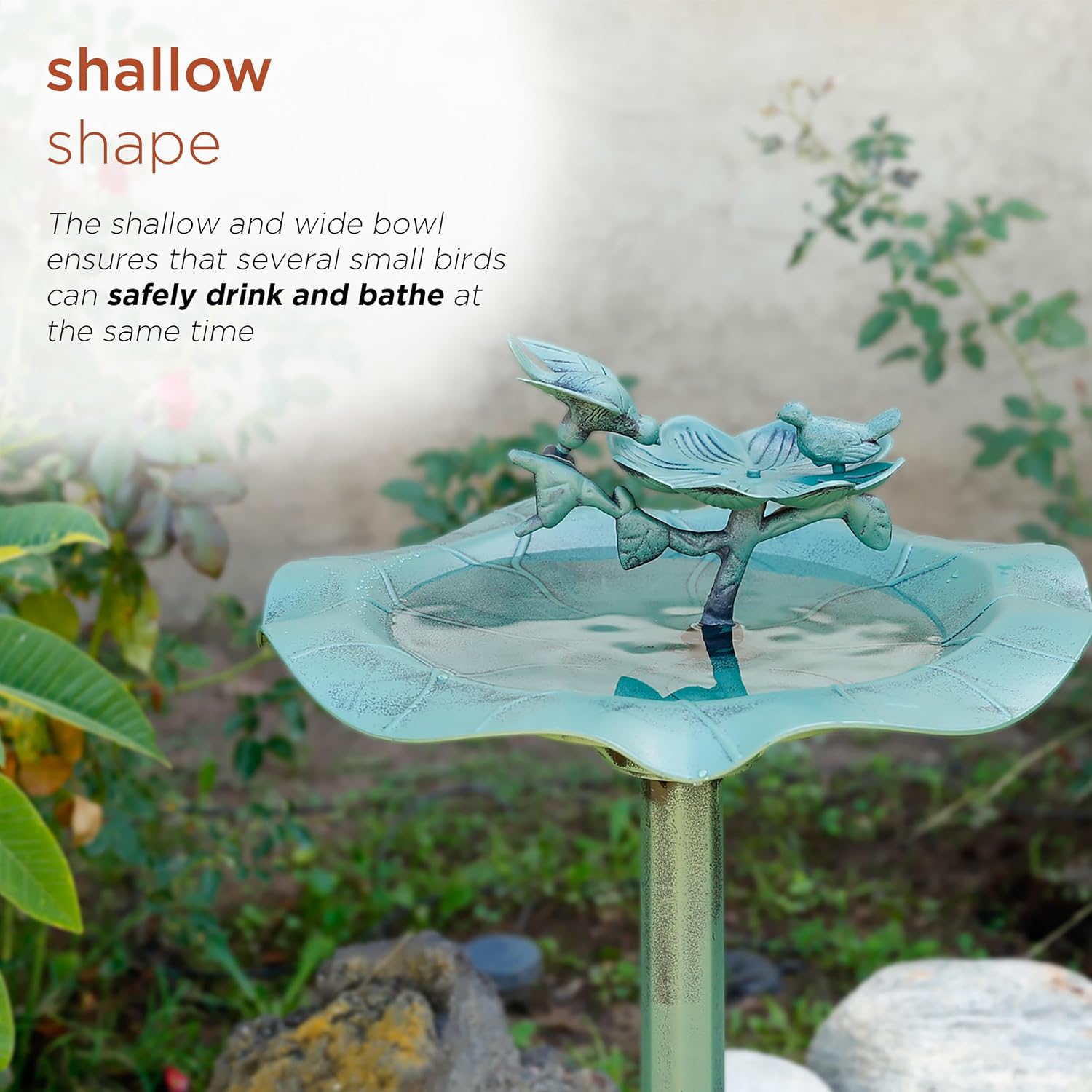 Alpine Corporation 33" Tall Outdoor Lotus Birdbath Yard Statue, Stunning Garden Accent to Attract Birds - Durable Polypropylene Construction for Patio, Deck, or Yard, Green