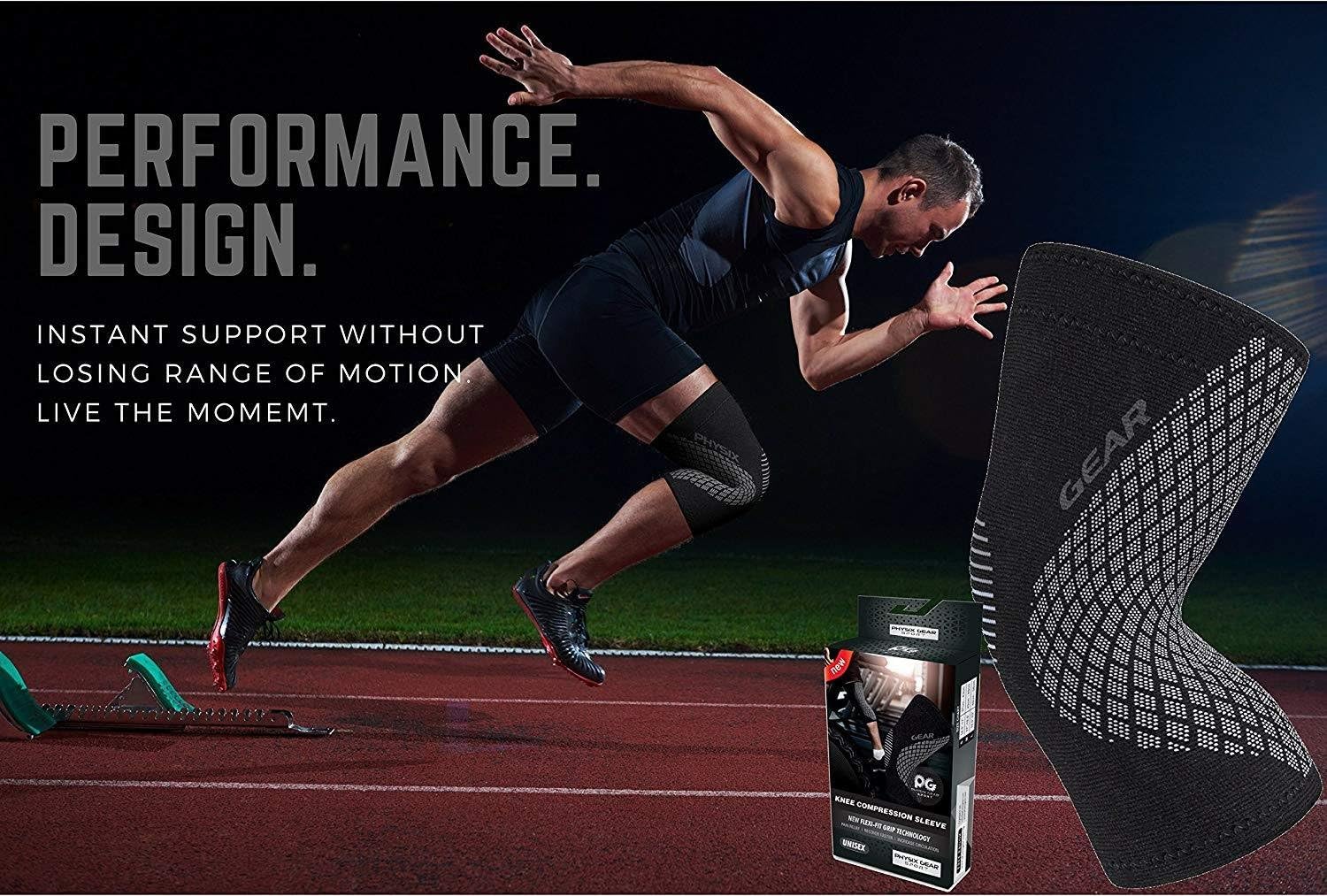 Physix Gear Knee Compression Sleeve for Men & Women - Best Compression Knee Brace for Walking, Running, Gym, Basketball, Weightlifting,Workout, Sports - Knee sleeves Support Compression & Stability