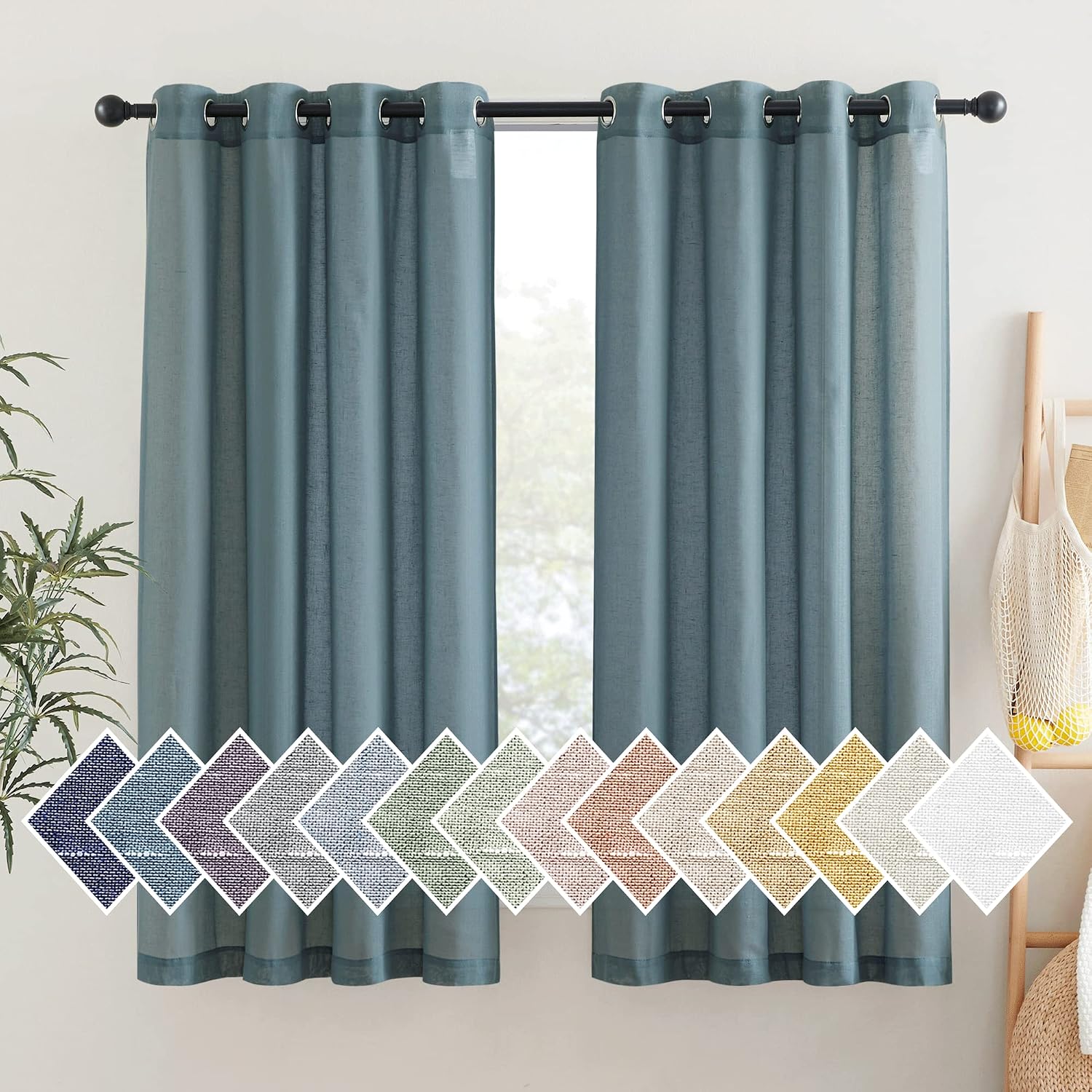 NICETOWN Linen Curtains Semi Sheer Bedroom Window Curtains