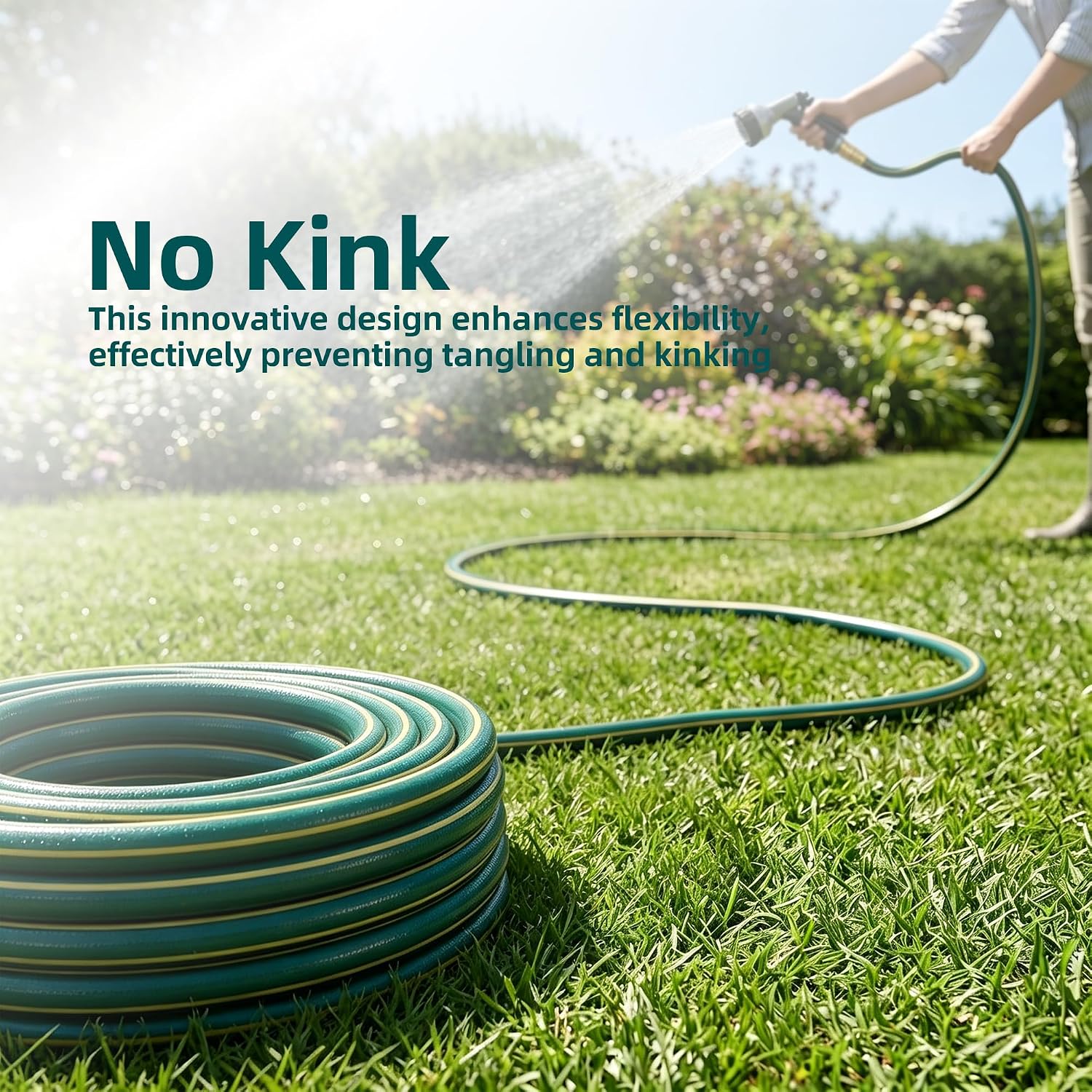 Solution4Patio Long Black Garden Hose 3/4 in. x 50 ft. -Heavy Duty Durable Flexible Lightweight Water Pipe -Brass Aluminum Ends for Household & Commercial -Kink Free, No Leaking, Male/Female Fittings