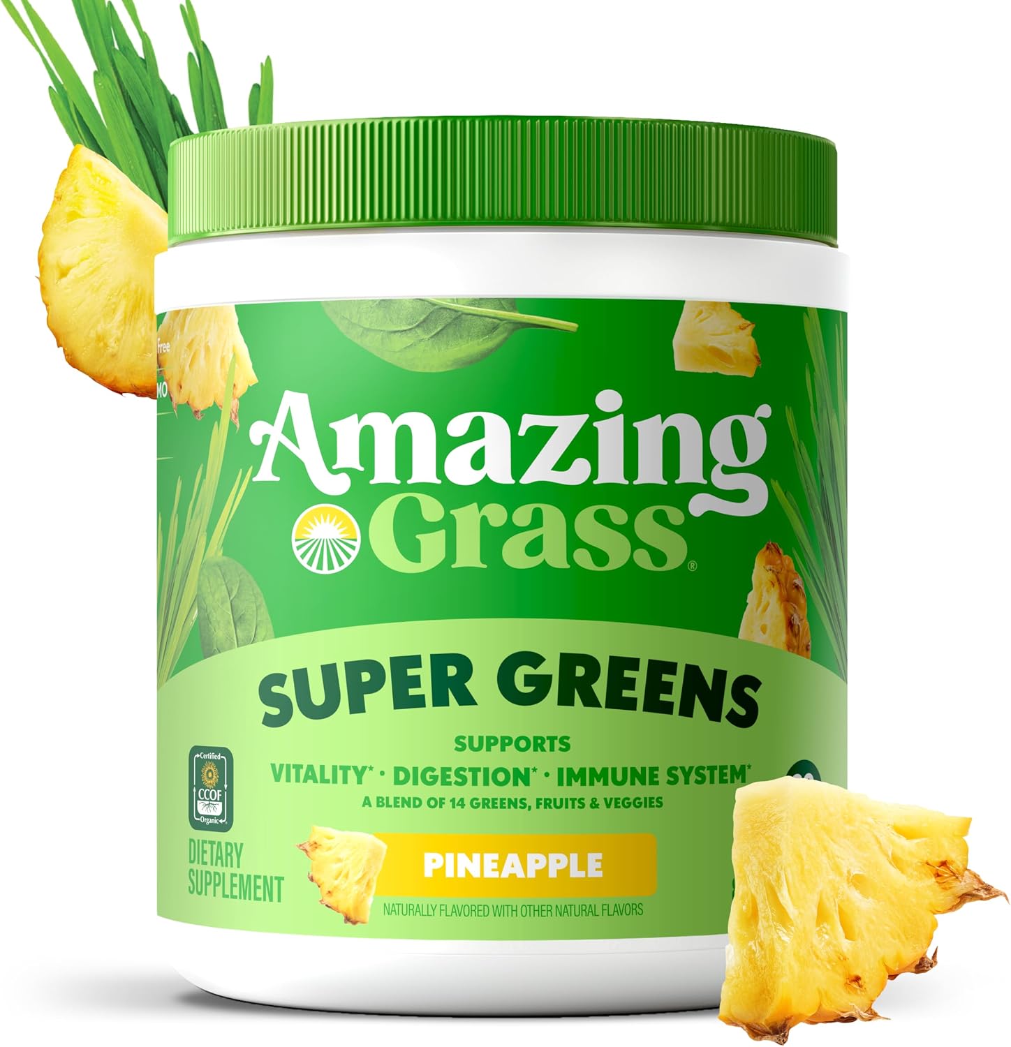 Amazing Grass Super Greens Powder Original, 60 Servings, 16.9 oz | Organic Greens Superfood Powder with Spirulina, Beet Root, Probiotics & Digestive Enzymes to Support Digestion