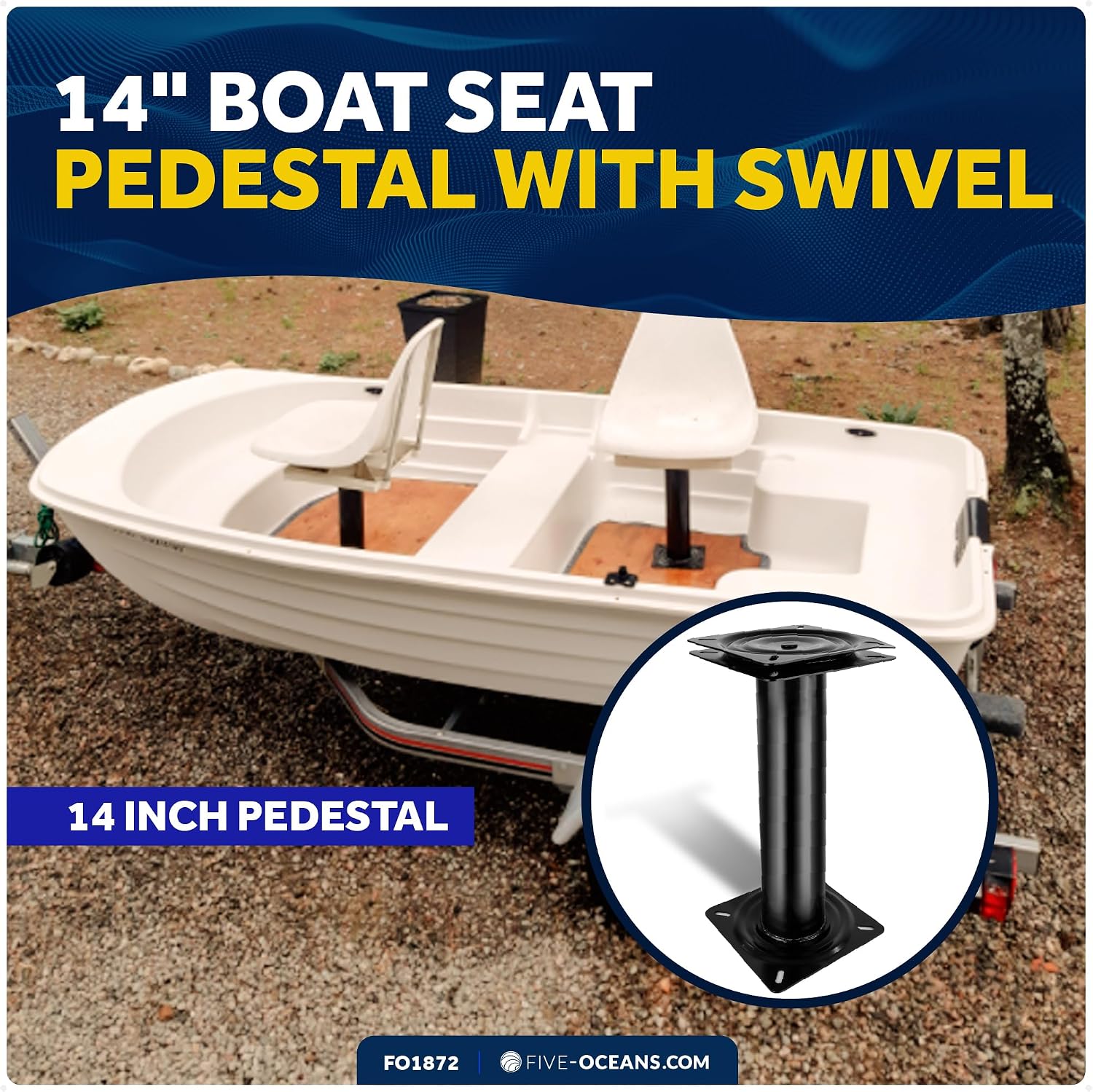 Five Oceans 8-Inch Boat Seat Pedestal, Boat Seat Pedestals with Seat Mount 360-Degree Swivel, Steel with Black Powder Coat Finish, 6-7/8-Inch (174mm) Base - Universal Mounting - FO2896