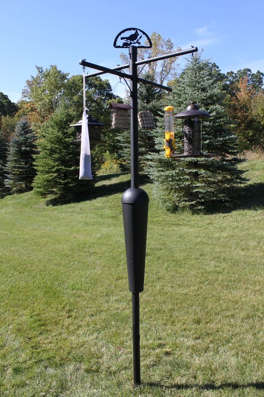 Squirrel Stopper Deluxe Squirrel Proof Bird Feeder Pole with Patented Spring Baffle, Heavy Duty Galvanized Steel Pole System with Auger, Raccoon Proof